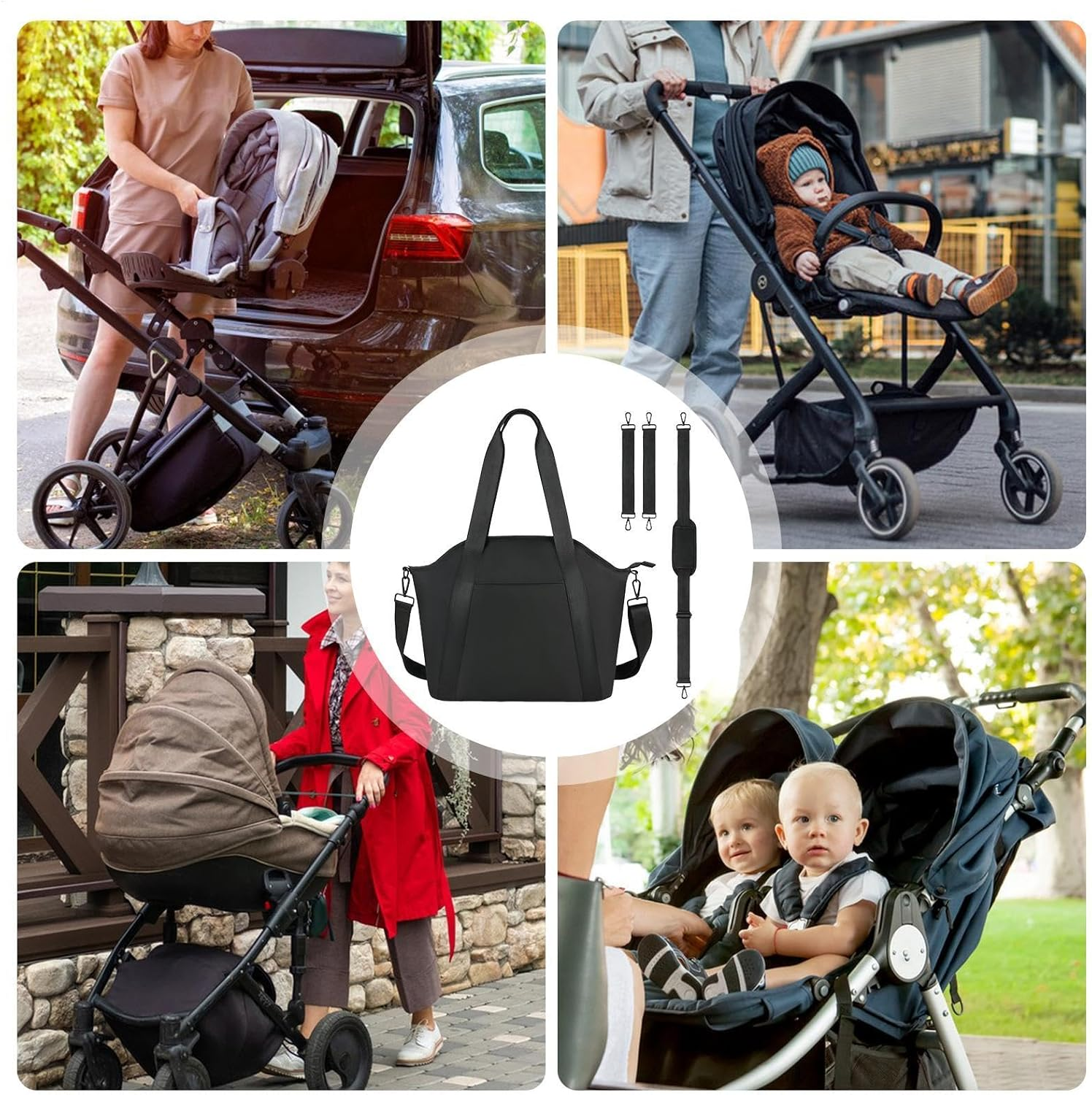 Baby Stroller Diaper Bag - Waterproof Milk Bottle Holder, Excellent Gift Large Capacity Mom Bag Mummy Bag, Shoulder Strap, Diapers for Travel Clothes, Black, Riferimento Alla Descrizione