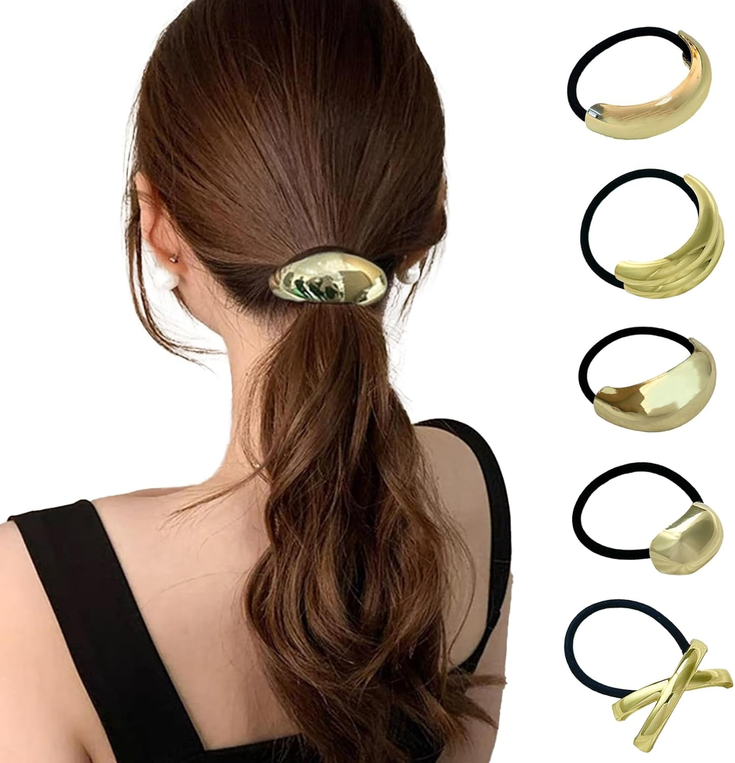 AABDTYYD 5 Pieces Metal Hair Tie, Gold Metal Elastic Hair Bands, Hair Ties for Thick Hair, Hair Elastics No Damage, Ponytails Hair Accessories for Women image number 2