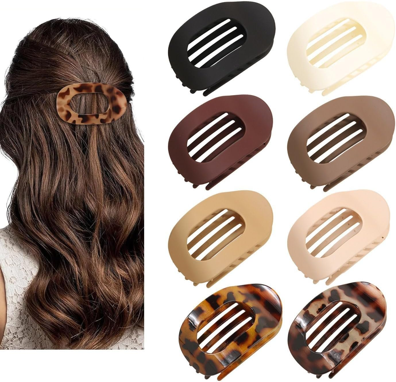 8 PCS Flat Hair Clips French round Lay down Hair Claw Clips for Women Girls Strong Hold Hair Barrettes for Thick Thin Hair Comfortable Curved Flat Clips for Lying Driving and More image number 5