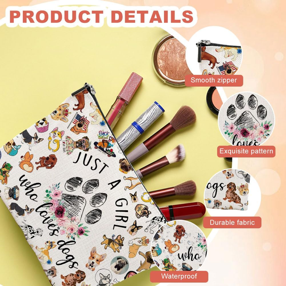 Cosmetic Bag for Girls Dogs Makeup Bag Makeup Bag with Zip, Make up Bag Set with 4 Hair Clips, Portable Toiletry Bag Women for Travel Everyday Life, as Shown, Dogs