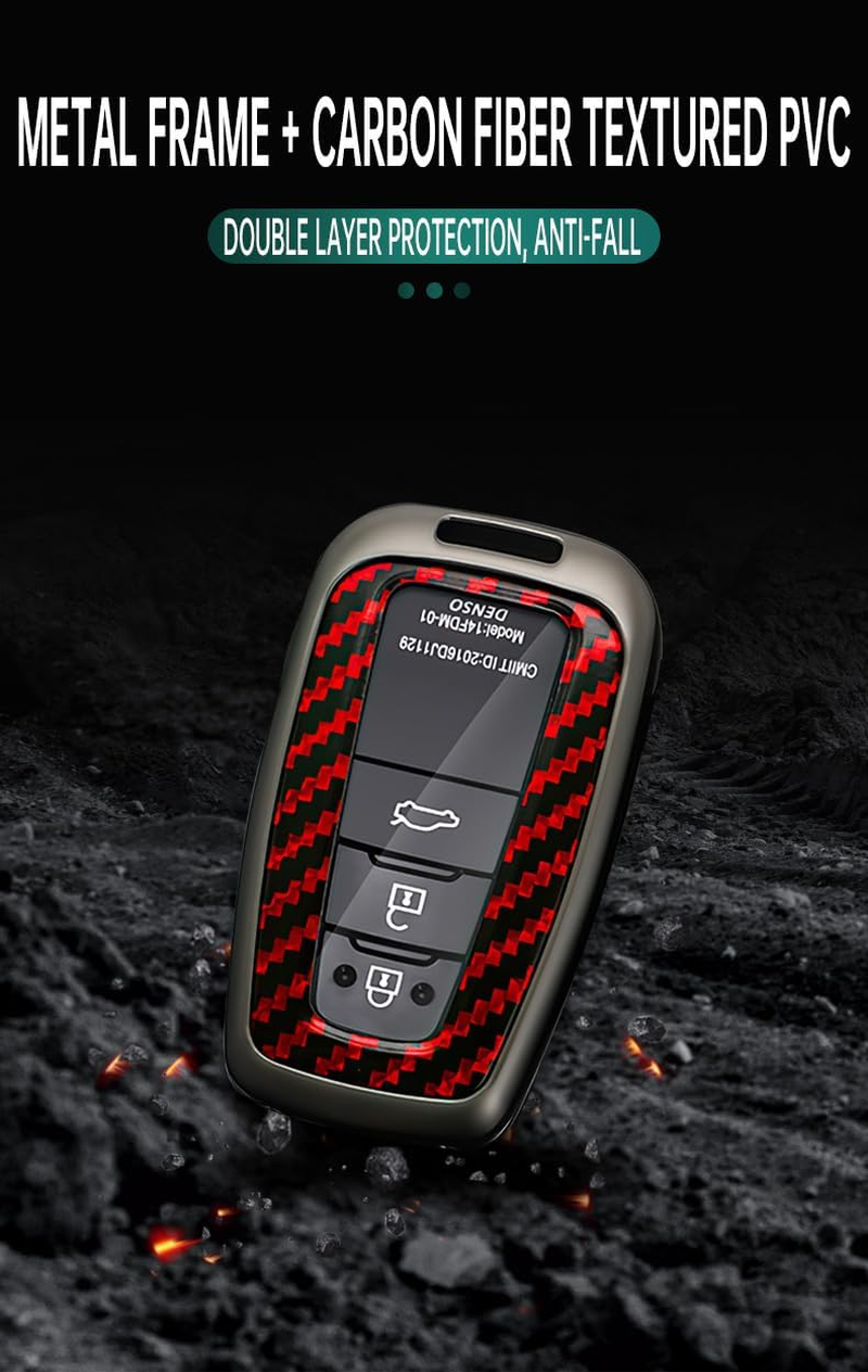 Ontto Metal Car Key Fob Cover Fit for Toyota Camry CHR Corolla RAV4 Avalon Land Cruiser Prado Prius 2017-2022 Key Case Keyring PVC Key Shell Holder Keychian Accessories 2/3/4 Button Black - Red image number 5