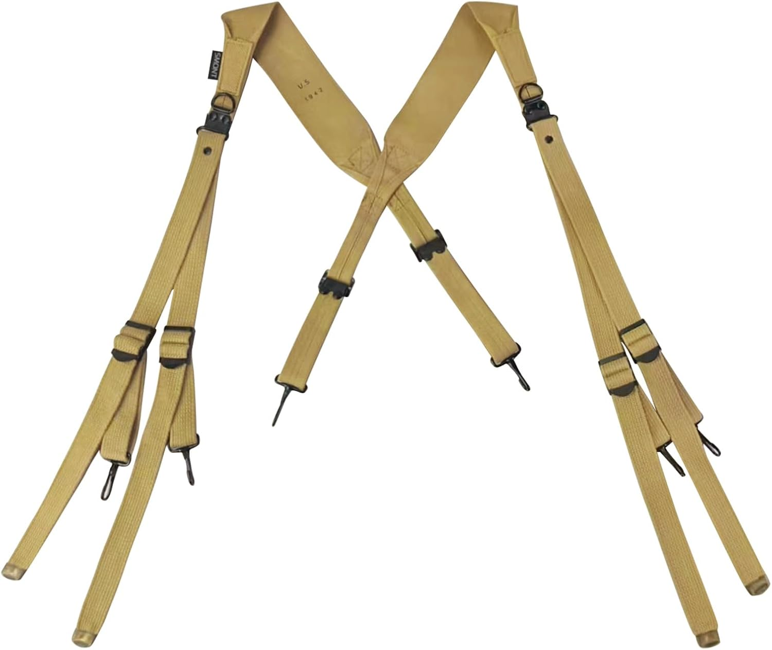 SMONT Repro WW2 US. Army M1936 Suspenders WWII Combat Standard X Strap Canvas/Khaki, Khaki, Medium