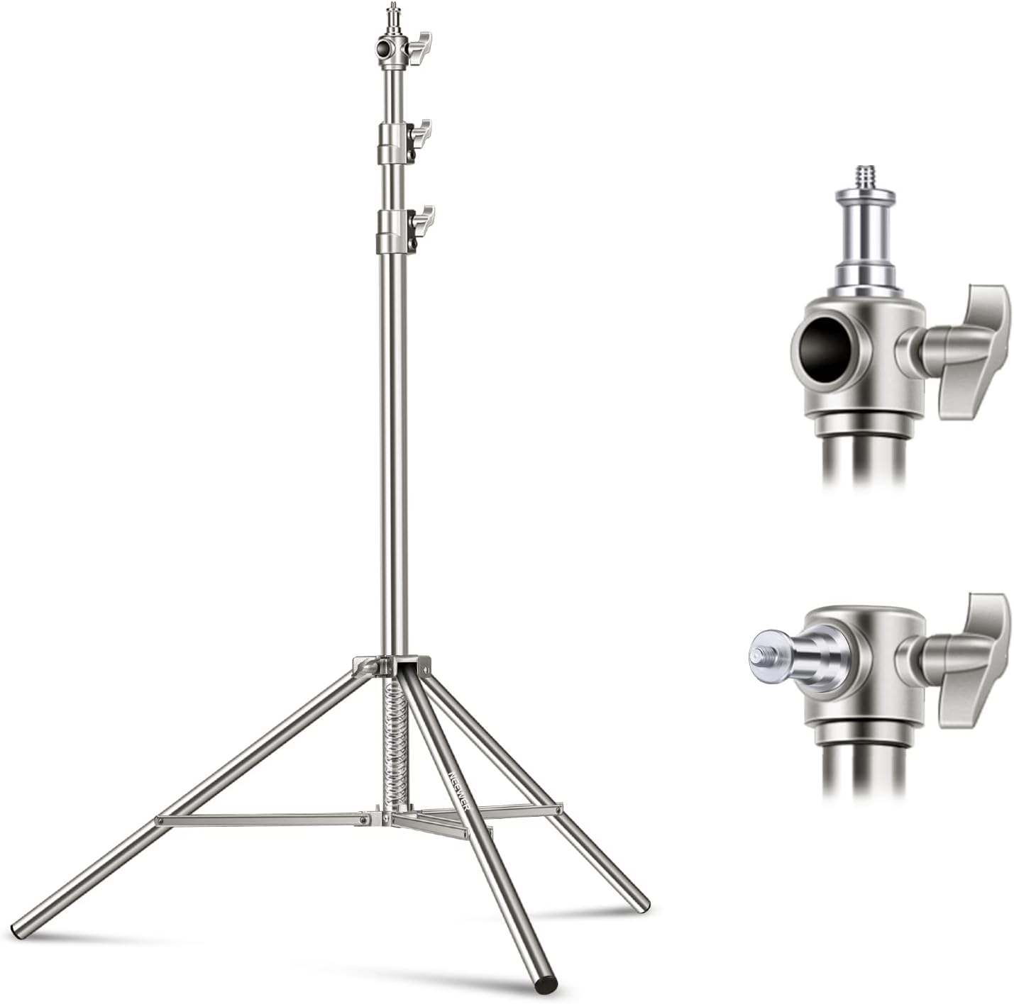 NEEWER 7.2Ft/2.2M Stainless Steel Light Stand, Spring Cushioned Heavy Duty Photography Tripod Stand with 1/4&rdquo; to 3/8&rdquo; Universal Screw Adapter for Strobe,Led Video Light,Ring Light, Monolight, Softbox image number 3