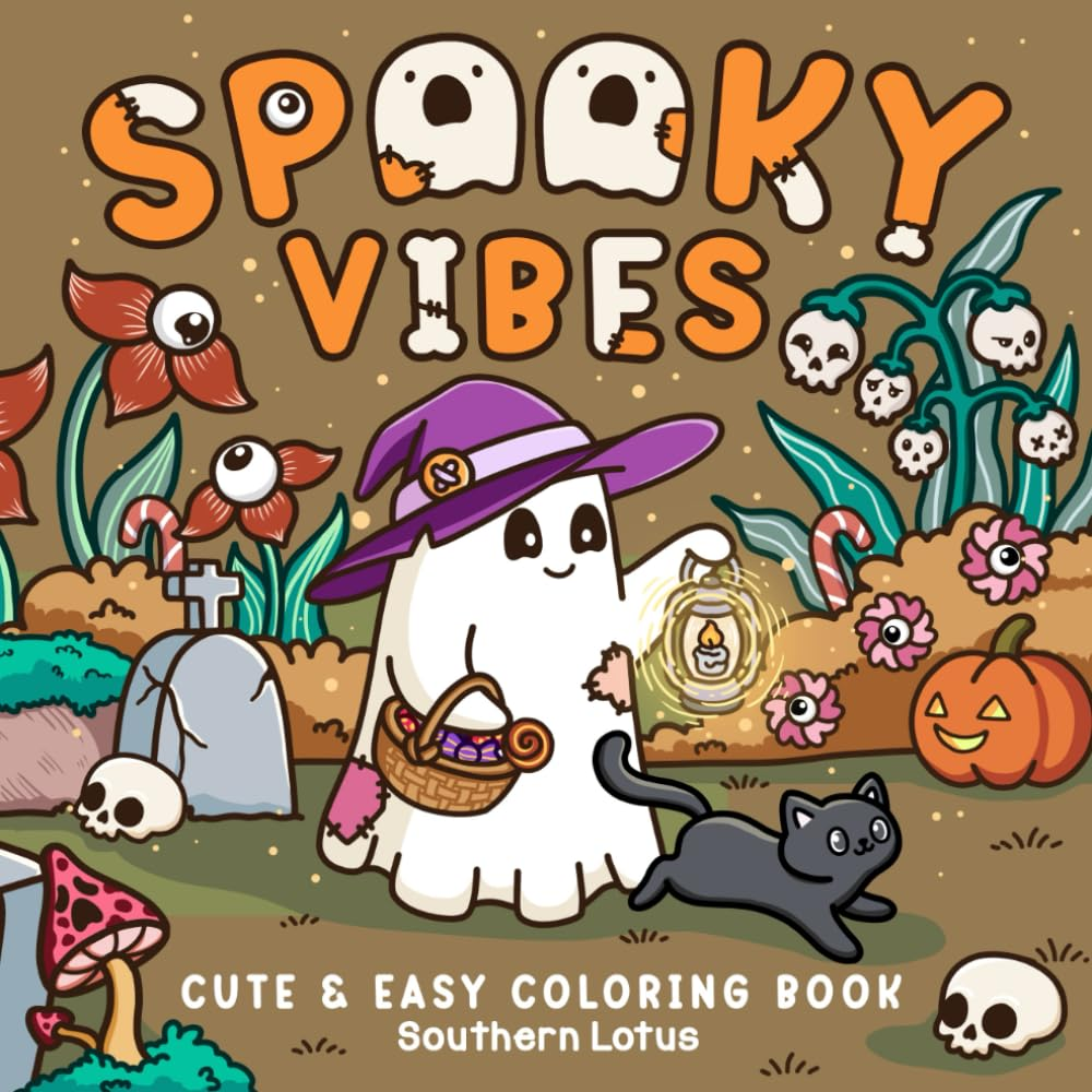 Spooky Vibes: Coloring Book for Adults and Teens with Cute Creepy Characters and Hygge Scenes, Easy and Cozy Designs for Relaxation and Stress Relief image number 5