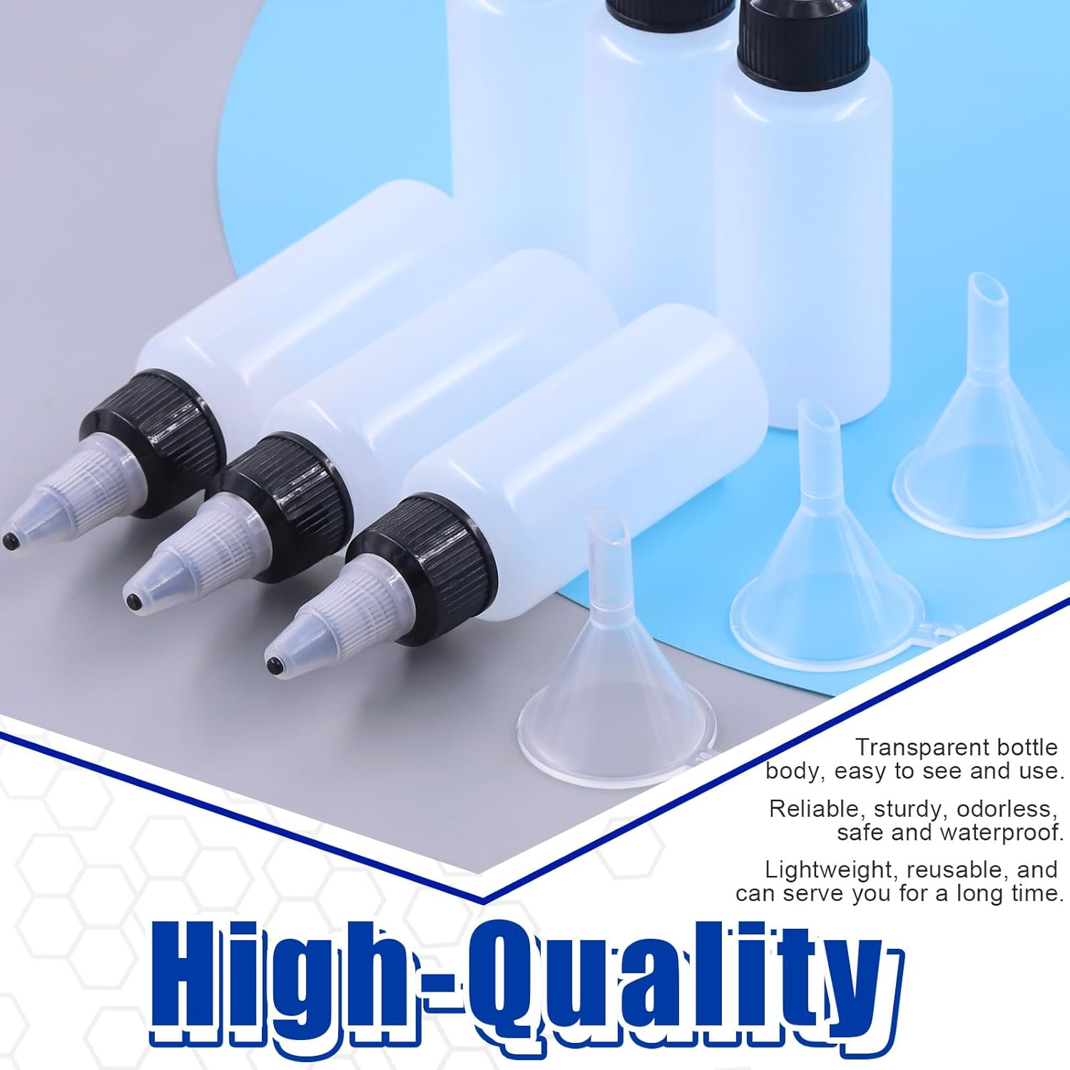 Glarks 25Pcs 30Ml/1Oz Dispensing Bottles with Funnel Set, Boston round LDPE Plastic Bottle, Clear Plastic Squeeze Bottles with Twist Top Cap for Kitchen, Household, Arts and Crafts image number 3