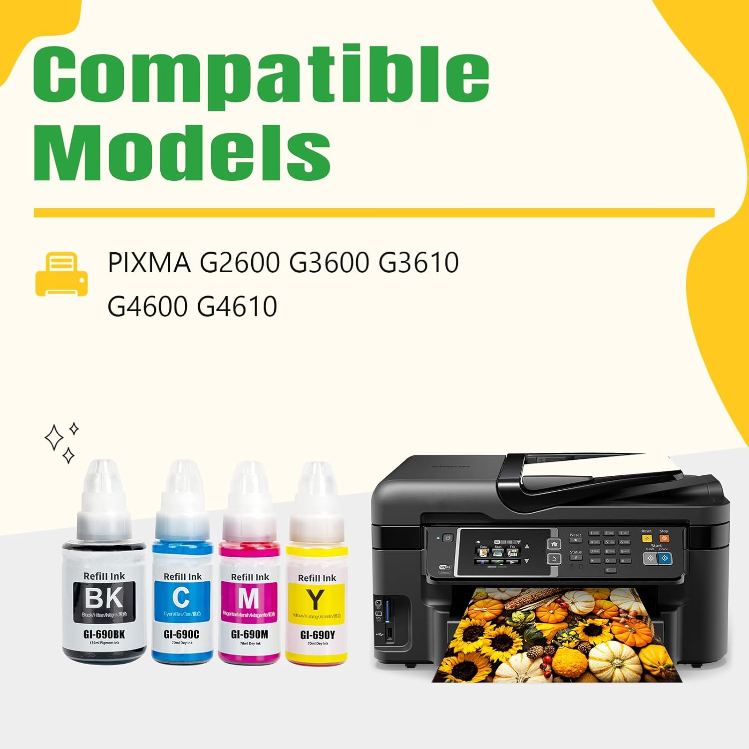 Artitech GI 690 Ink Bottle Replacement for Canon GI-690 for Canon PIXMA G2600 G3600 G3610 G4600 G4610 Printers (1B 1C 1M 1Y) image number 6