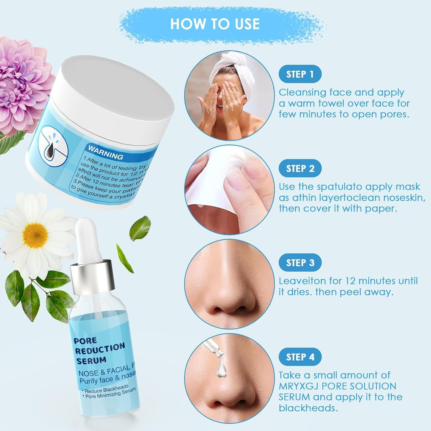 Blackhead Remover Strips, Deep Cleansing Pore Strips，Nose & Facial Pore Cleaner Kit with Pore Minimizer Serum(30G), Black Head Remover for Face & Nose image number 5