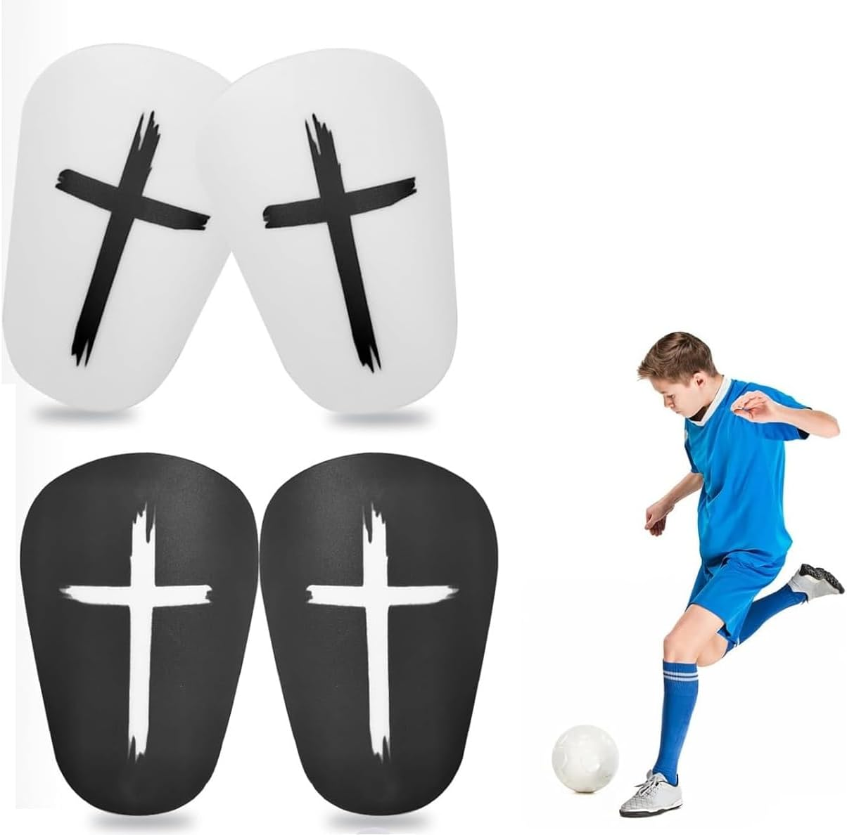 4Pcs Black and White Cross Protective Soccer Shin Pads ， Mini Football Shin Guards for Youth and Adults, Lightweight Comfortable Small Shin Pads, Durable Black and White Soccer Protective image number 5