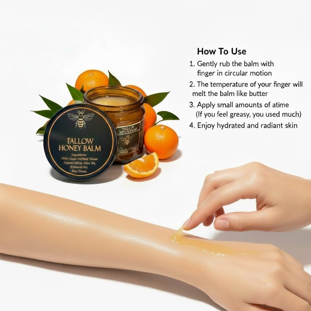 Organic Grass-Fed Beef Tallow Balm with Raw Honey - Moisturizing Cream for Soft, Smooth Skin - Handmade All-Natural Moisturizer (3.5 Oz/100 G, Unscented) image number 6