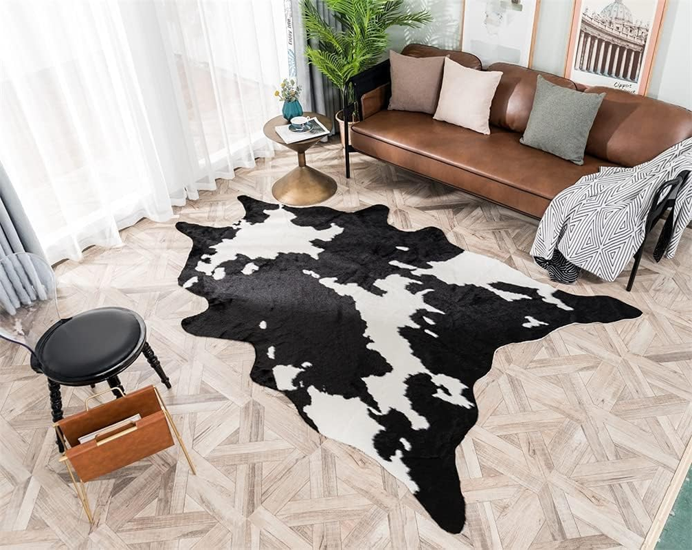 Larger Cow Print Rug Black and White Faux Hide Area Rug Faux Cowhide Rugs Animal Printed Area Rug Carpet for Home Black and White Cow 200 * 158CM image number 6