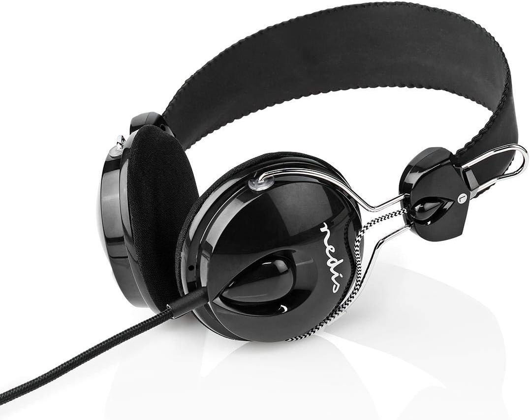 Nedis Wired Headphones Black, On-Ear Headset with 1.1M round Cable & 3.5Mm Input