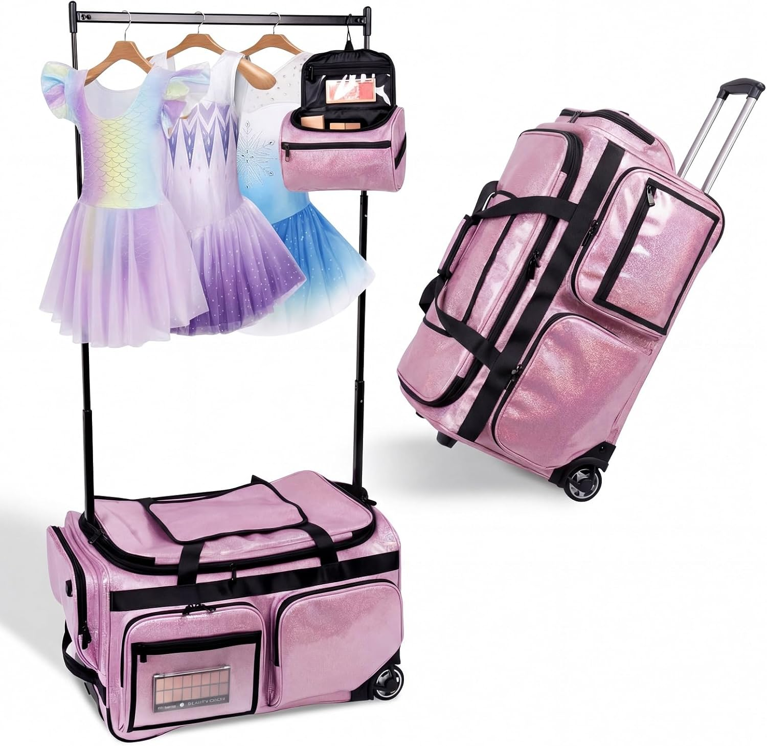 Advwin 3-In-1 Rolling Dance Bag with Instant Changing Design, Portable Garment Rack & USB Light Glitter Performance Duffel for Dancers image number 3