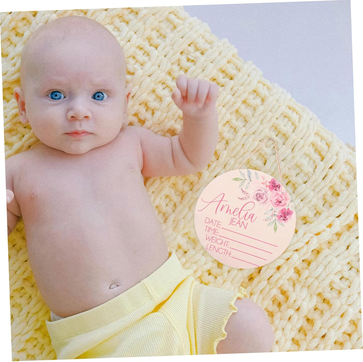 Toddmomy 2Pcs Wooden Birth Announcement Board Newborn Name Sign Nursery Decor for Shower