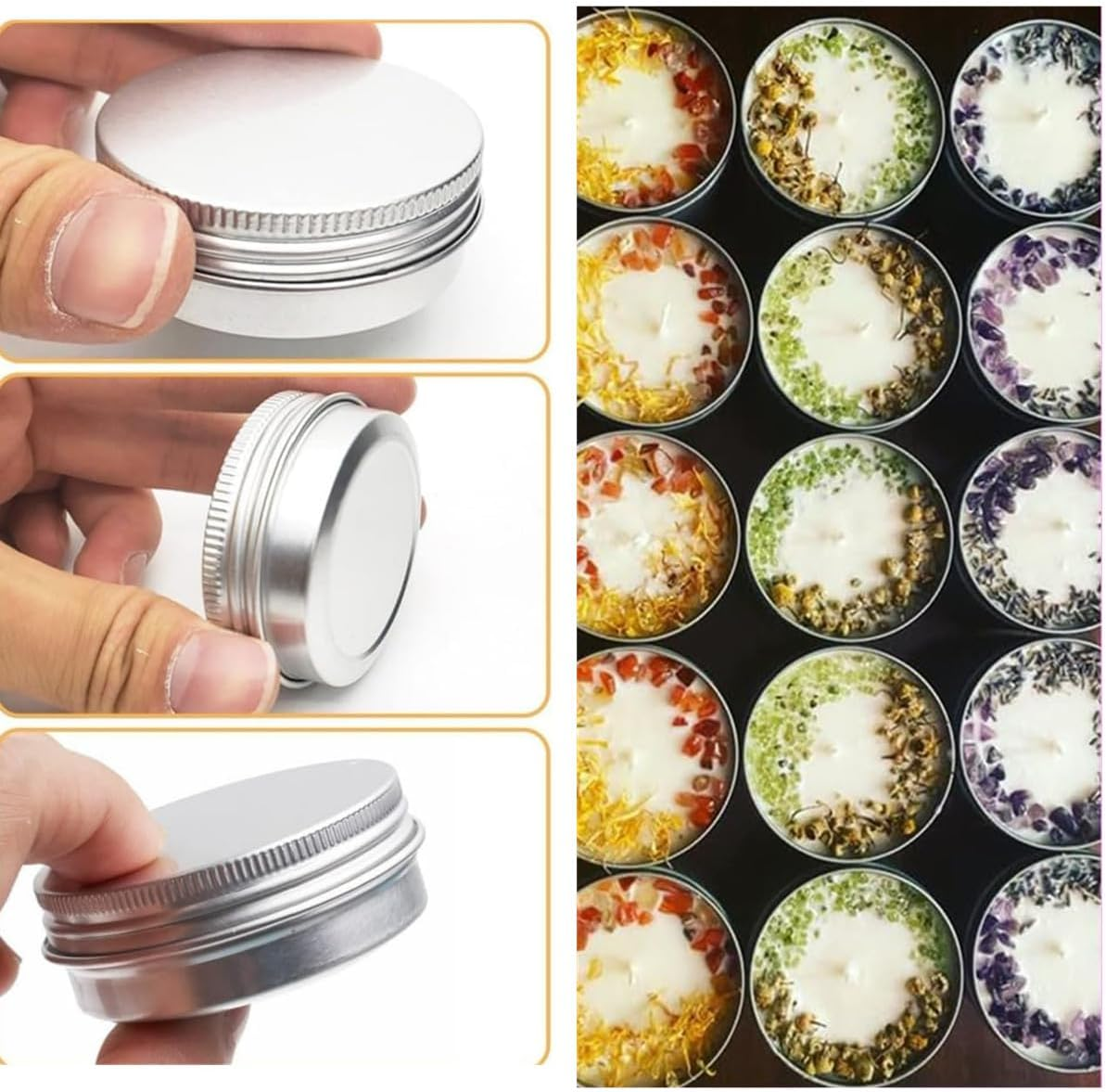 YKHNIS 12 PCS 30Ml Screw Top round Steel Tin Cans, Tin Storage Jar Containers with Screw Cap for Lip Balm, Cosmetic, Candles, Salve, Make Up, Eye Shadow, Powder, Tea image number 6