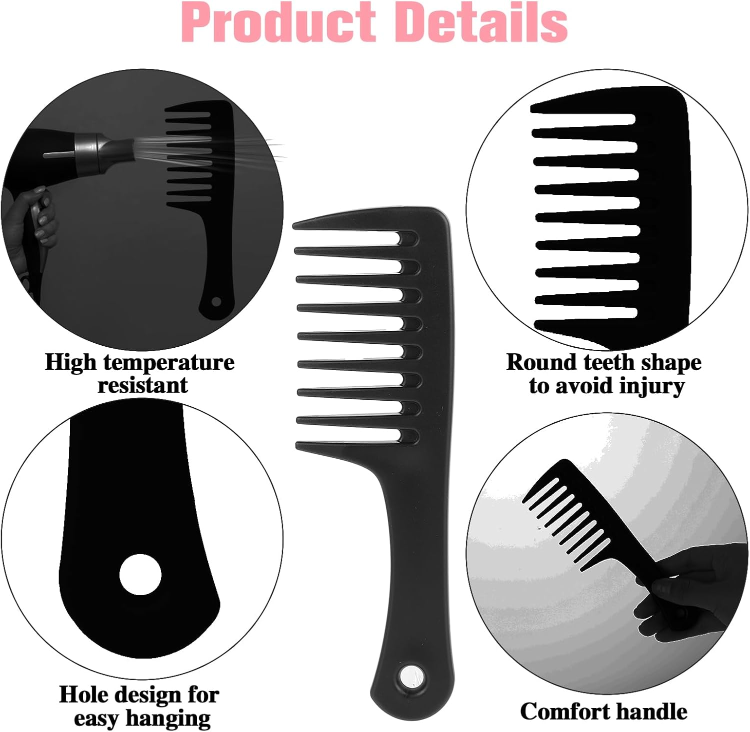 Wide Tooth Comb 2 Pack - Portable Travel Detangling Comb for Curly, Long & Wet Hair image number 2