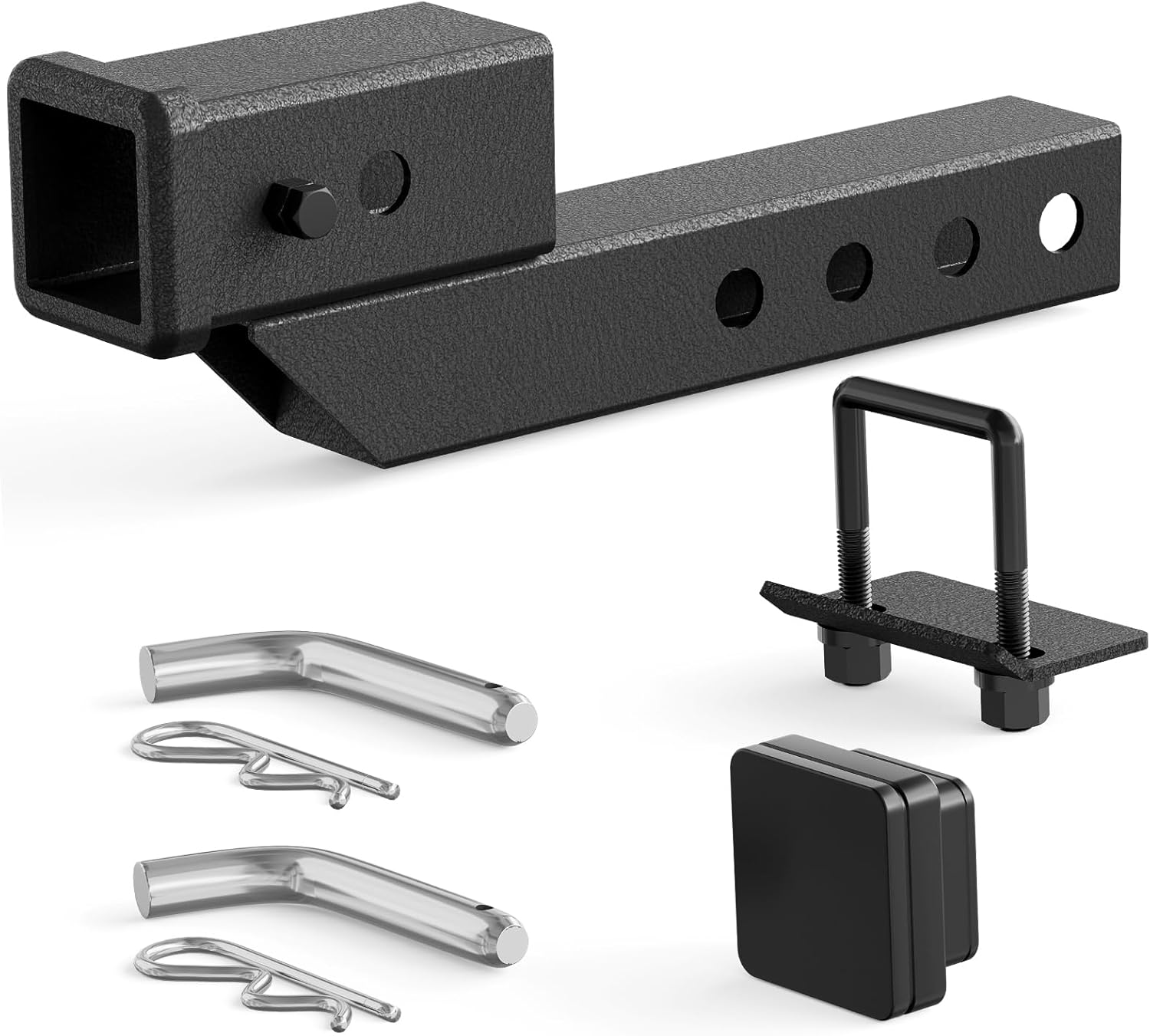 YZONA Trailer Receiver Hitch Riser & Extender Adapter, 2" Drop/Rise, Adjustable Lengths 5", 6", 8", 9", Solid Tube, 2-Inch Receiver, 7500 Lbs Towing Capacity, Matte Black image number 4