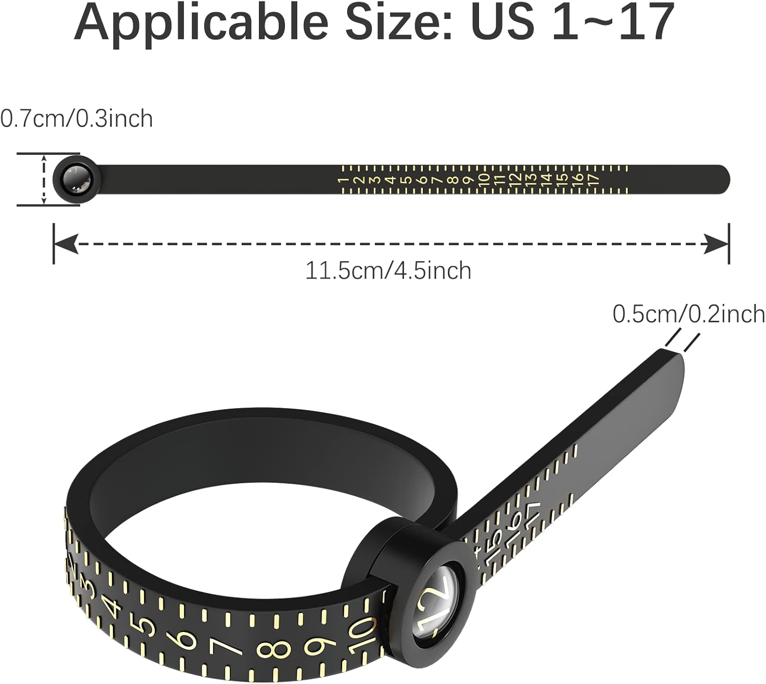 Ring Sizer 1-17 Measuring Tool with Magnified Glass, Reusable Finger Size Gauge Jewelry Sizing Tool USA Rings Size - Black image number 5