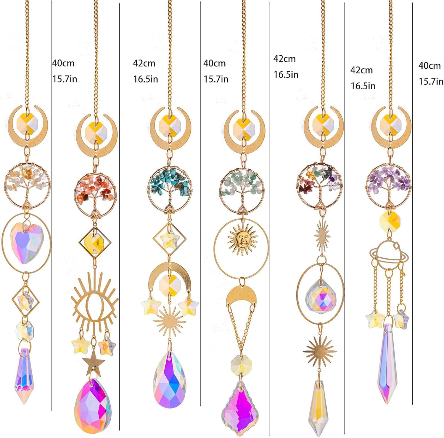 6 Pcs Suncatchers for Garden & Windows Hanging - Rainbow Prism Sun Catchers with Amethyst, Citrine, Carnelian, Green Aventurine, Turquoise, Healing Crystals Home Decor image number 2