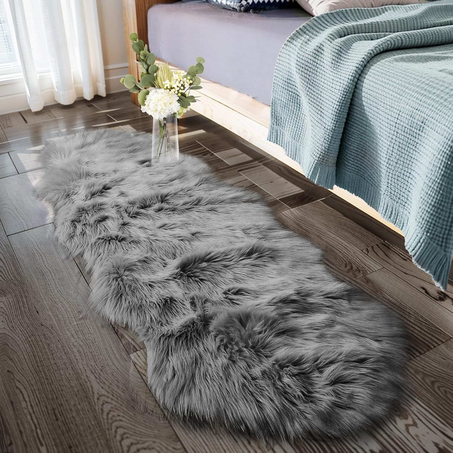 Ultra Soft Faux Sheepskin Fur Rug Fluffy Rug for Bedroom Fuzzy Carpet for Living Room Kid'S Room Nursery Decor, Grey 2 X 6 Feet, Ciicool&hellip; image number 6