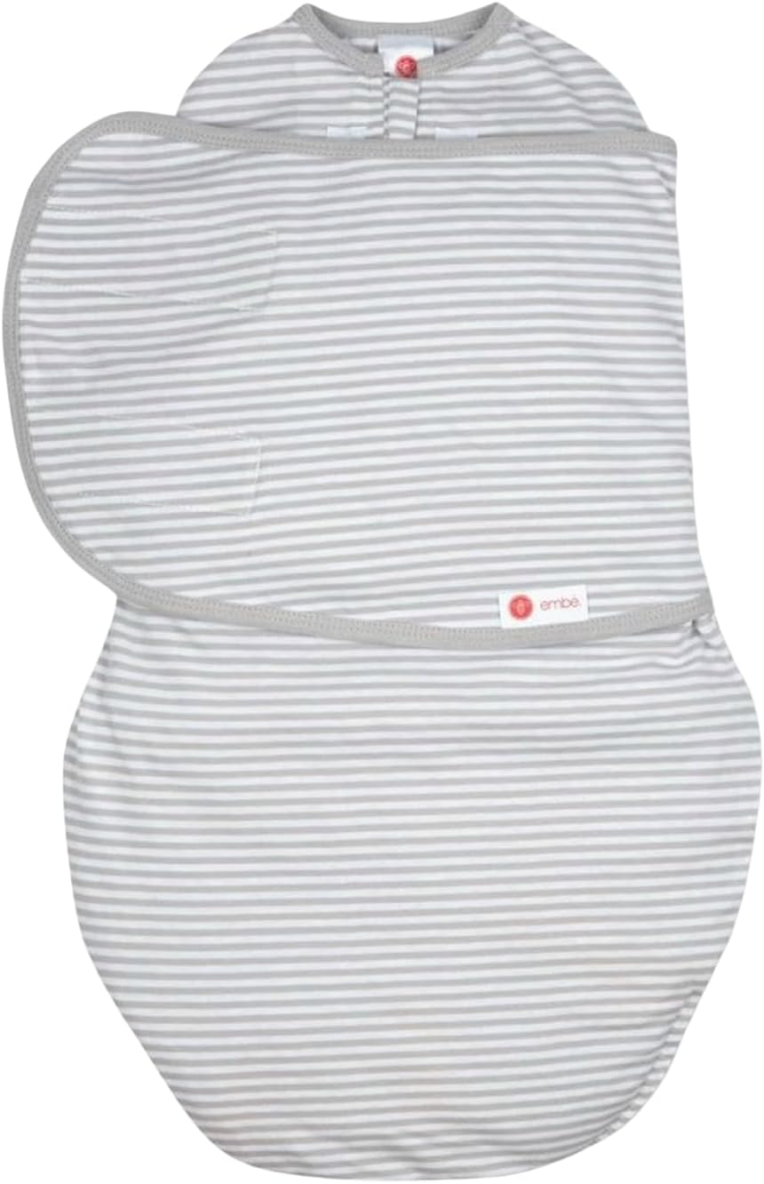 Emb&eacute; 2-Way Starter Swaddle Blanket, 2.5KG - 7 KG, 1.0 TOG, Nappy Change W/O Unswaddling, Legs in and Out Design, Warm up or Cool down 100% Cotton, 0-3 Months (Cloud)