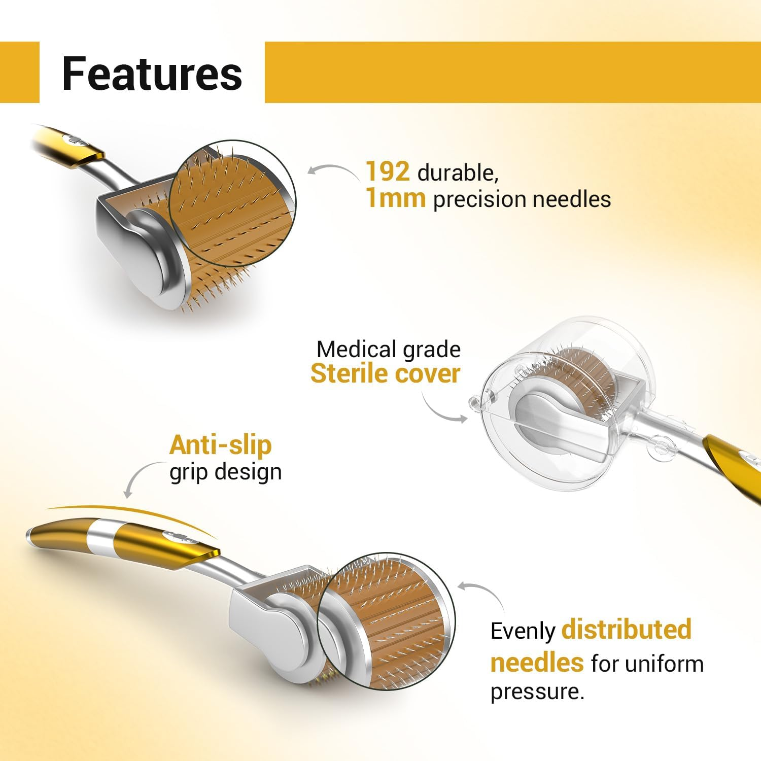 Sotrue Professional Derma Roller for Hair Growth 1 Mm with 192 Stainless Steel Needles Repairs Damaged Hair,Hair Thickening Reduces Acne Scars Safe Effective to Use image number 4