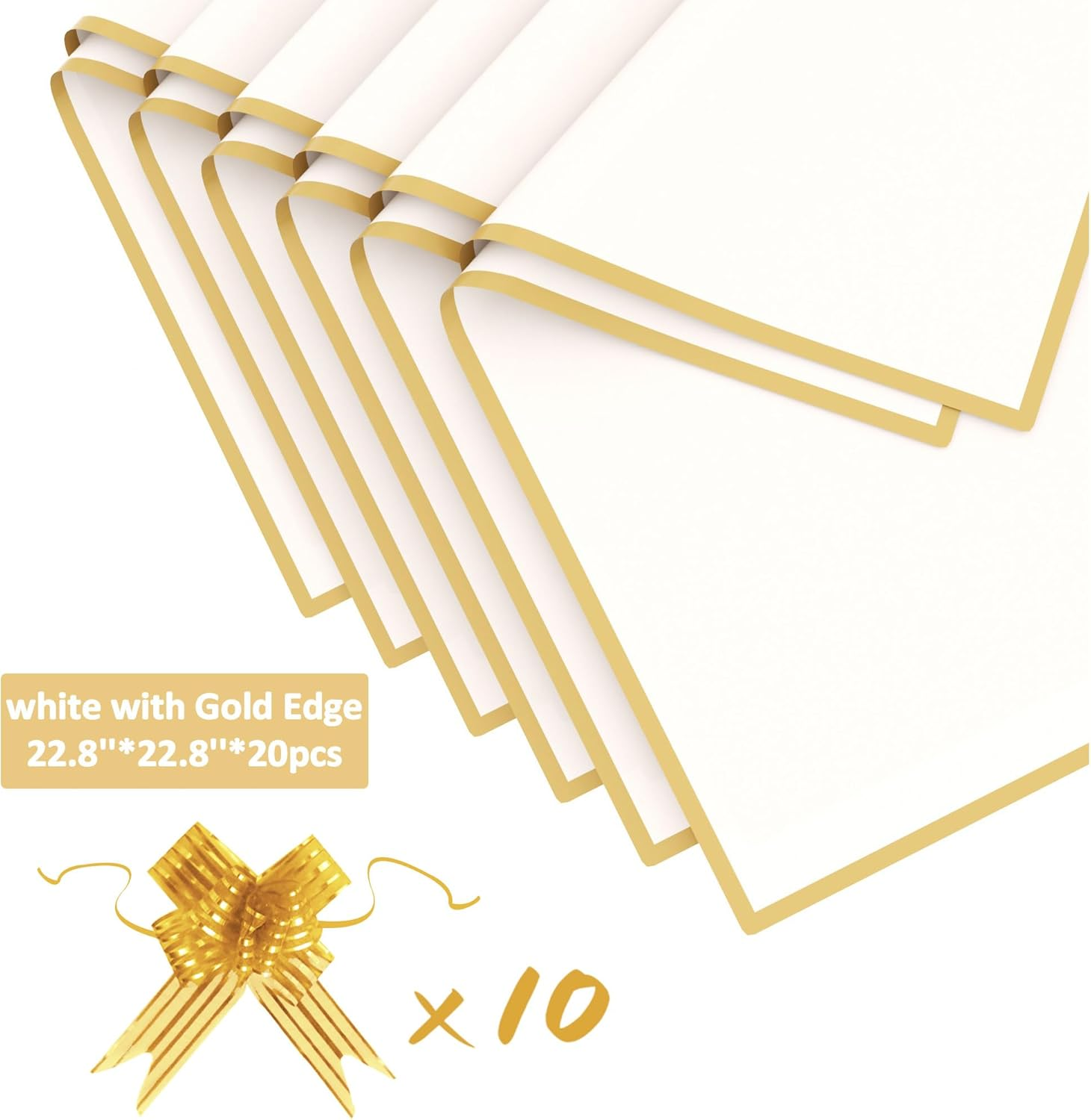 JOYIT 20 Sheets Flower Wrapping Paper - White, 22.8''X22.8'' with Ribbon, Waterproof, Perfect for Wedding, Birthday, Flower Shop, DIY Craft - Black image number 7