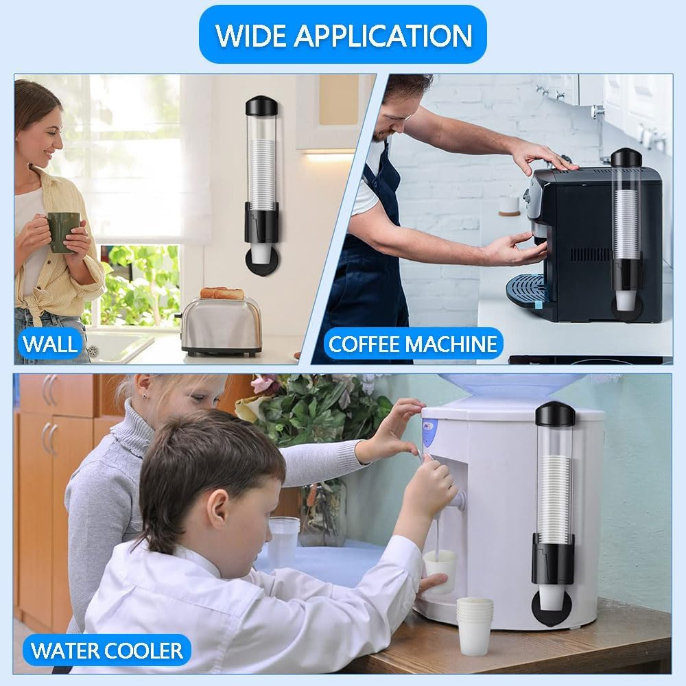 Wall-Mounted Cup Dispenser &ndash; Pull Type, Fits 7Oz-12Oz Disposable Cups, Automatic Cup Holder with Dust Cover, No Drilling Required, for Home, Office & Bathroom, Black image number 6