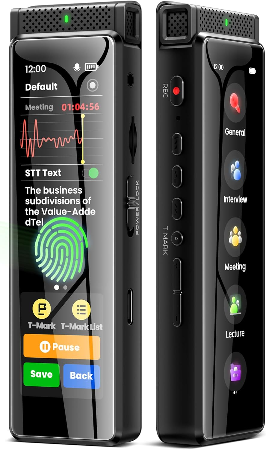 136GB Digital Voice Recorder with Playback, Innioasis R1 Full Touchscreen Voice Recorder with Bluetooth and Intelligent STT Transcription, Voice Activated Sound Audio Recorder Device with Mic (Black)