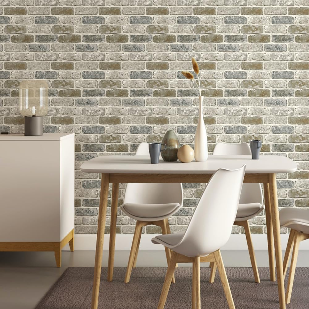 Commomy Peel and Stick Tiles for Wall 3D Wall Panels Faux Brick Stone, 11.8"X11.8", 10 Pcs, Wall Stickers PVC Wall Panels for Living Room, Bedroom, Interior Wall Decor image number 2