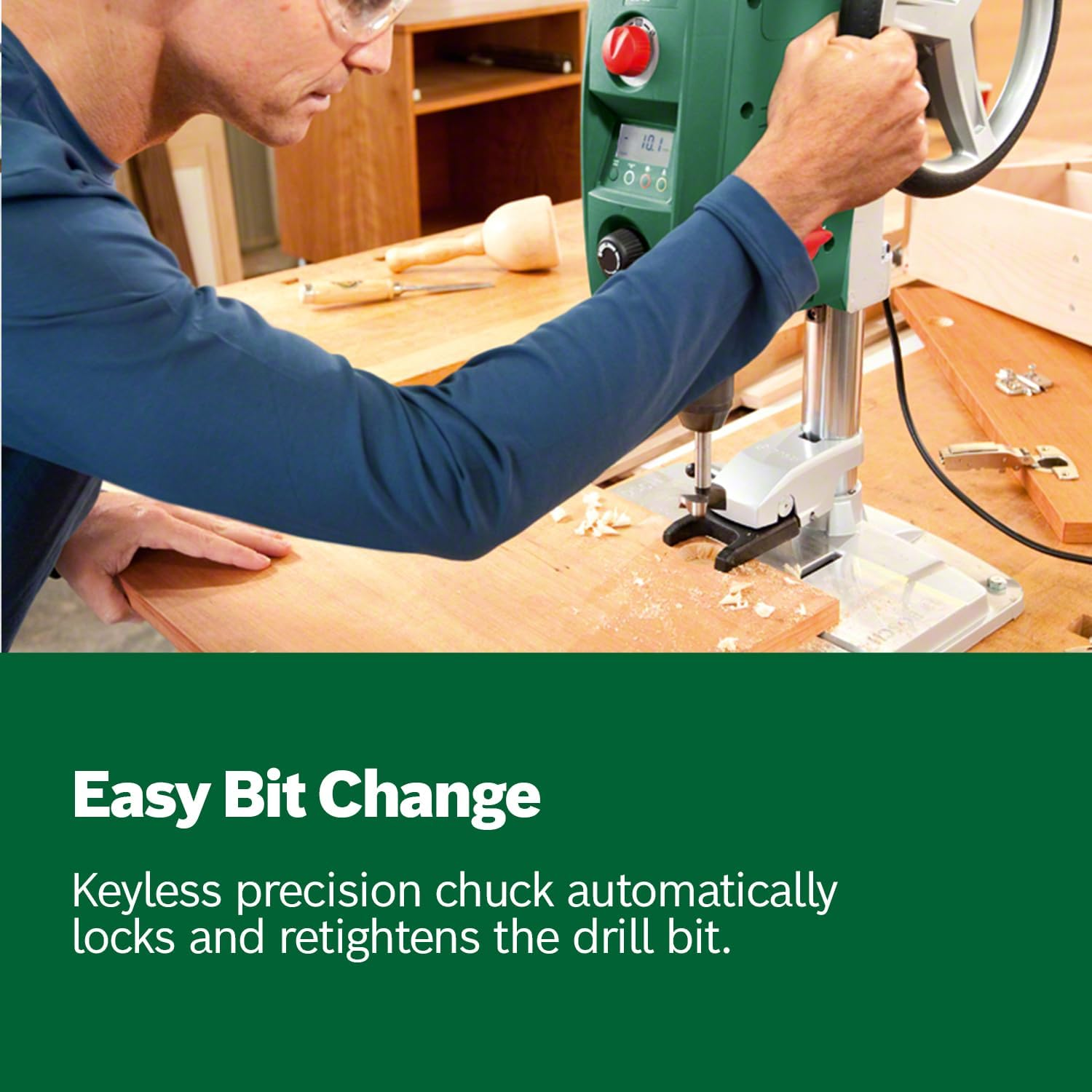 Bosch 710W Electric Bench Drill Press, 13Mm Chuck, Digital Display, Speed Selection, Incl: Parallel Guide & Clamp, Maximum Drilling Diameter in Steel/Wood: 13 Mm/40 Mm, Drilling Stroke 90 Mm (PBD 40) image number 6