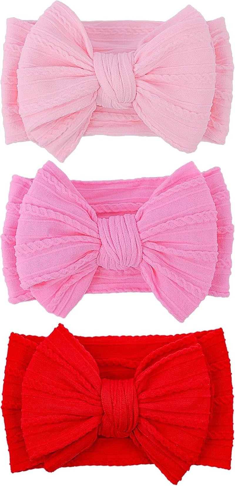 Lemonspace Handmade Red Baby Bow Baby Girls Headbands with Bows High Stretchy Soft Nylon Infant Headwrap Newborn Red Pink Hair Accessories Wonderful Gift for Mother'S Day,Baby Shower