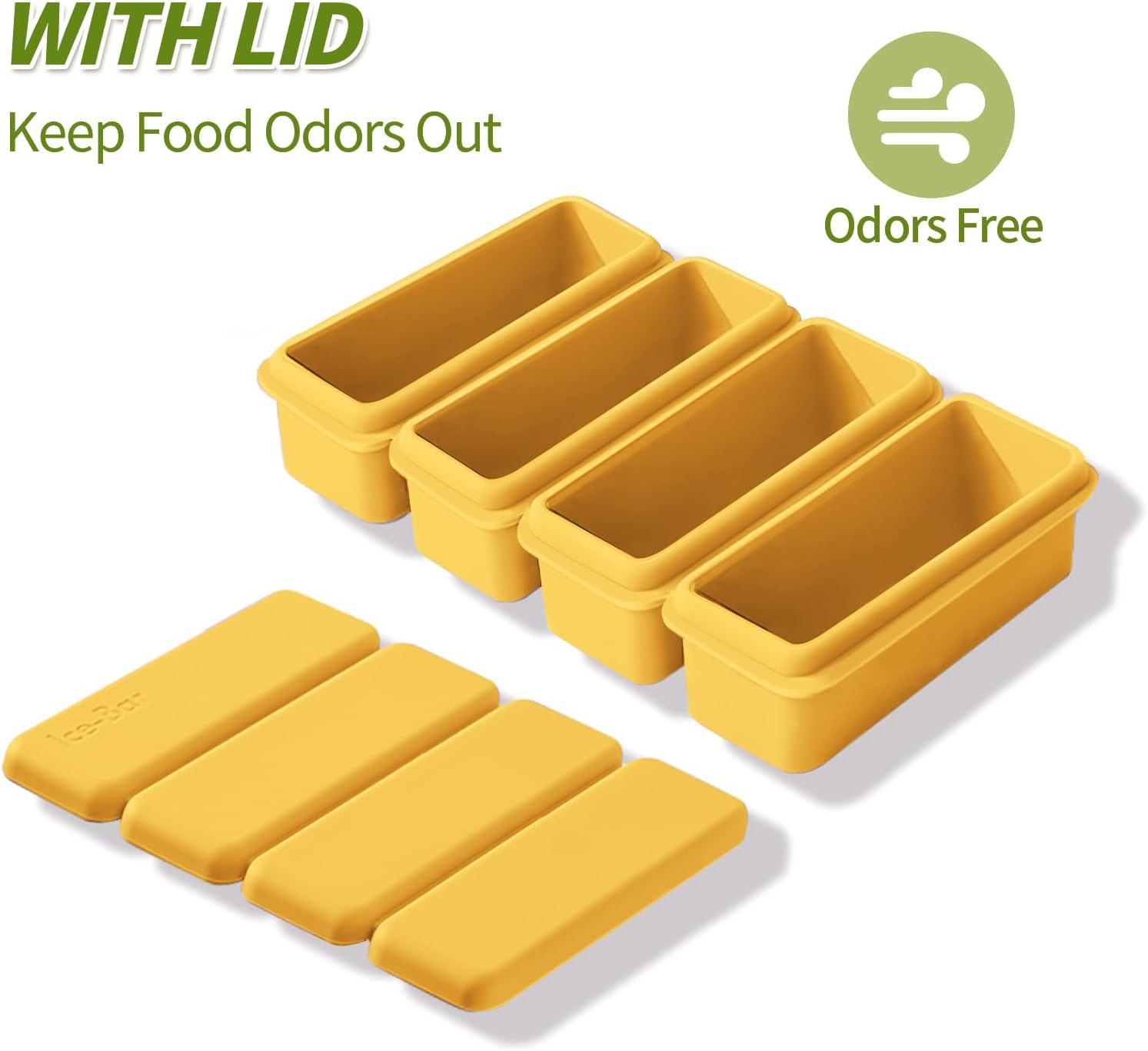 YARRAMATE 2 Pack Silicone Ice Cube Tray with Lid for Freezer, Premium Stackable Large Ice Cube Molds for Whiskey, Cocktails, Rectangle Silicone Molds for Soup, Butter, Baking,Easy Release(Orange) - Orange image number 2