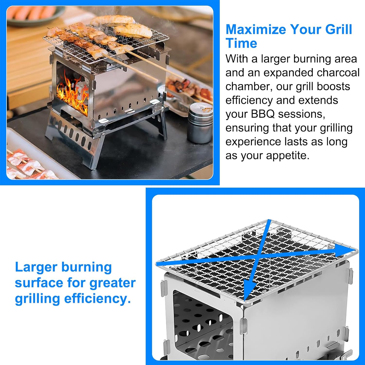 DAWRIS Wood Stove Portable Hobo Cooker, Foldable and Windproof Backpack Stove Made of Stainless Steel with Carry Bag, 3-In-1 Multifunctional for Solo Camping, Backpacking, Hiking image number 3