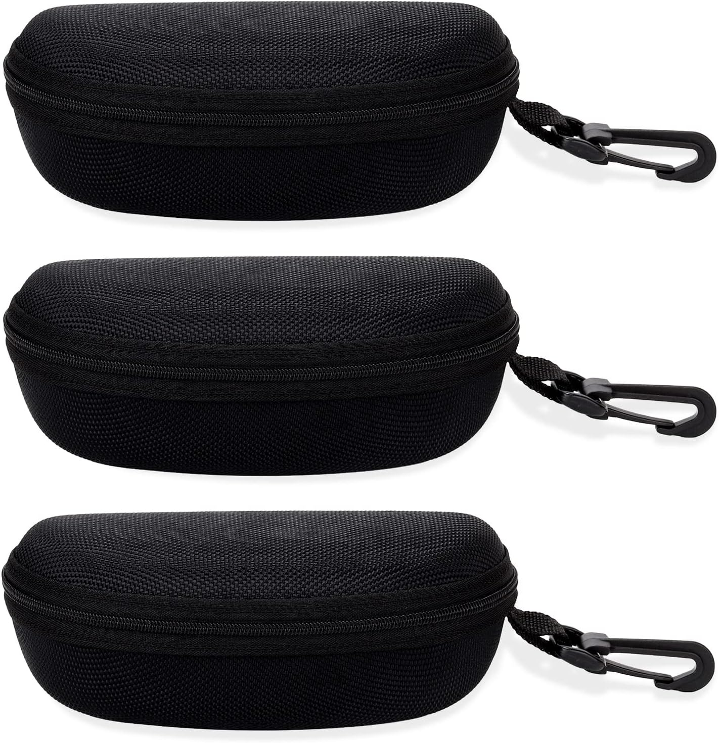 SVNXI 3 Pieces Portable Hard Shell Sunglasses Case, Zipper Eyewear Eyeglasses Case with Hook for Women Men Travel Sports