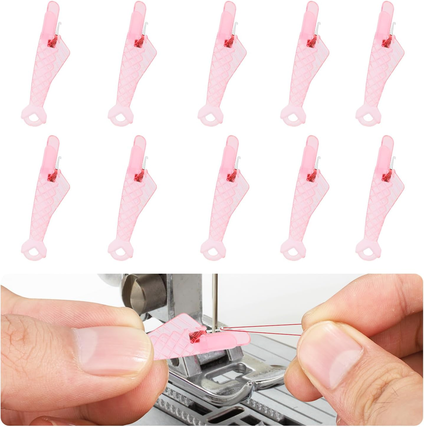 10Pcs Fish Mouth Sewing Machine Needle Threader, 2024 New Fish Type Needle Threader Automatic Sewing Needle Threader for Sewing Embroidery DIY Craft Supplies Accessories(Pink) image number 2