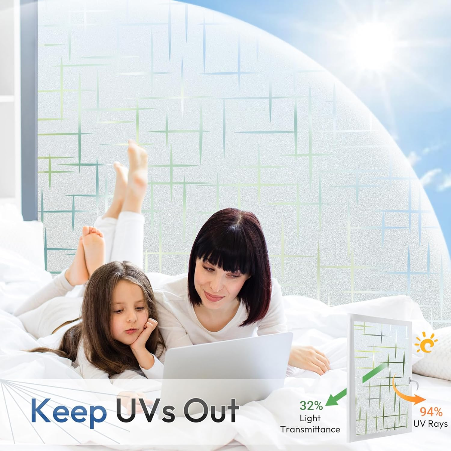 Rabbitgoo 3D Window Privacy Film, Frosted Glass Film for Doors, Non-Adhesive Window Cling, Static Cling Frosting Decorative Window Sticker for Home Office UV Protection, Cross Pattern 90 X 200 Cm image number 2