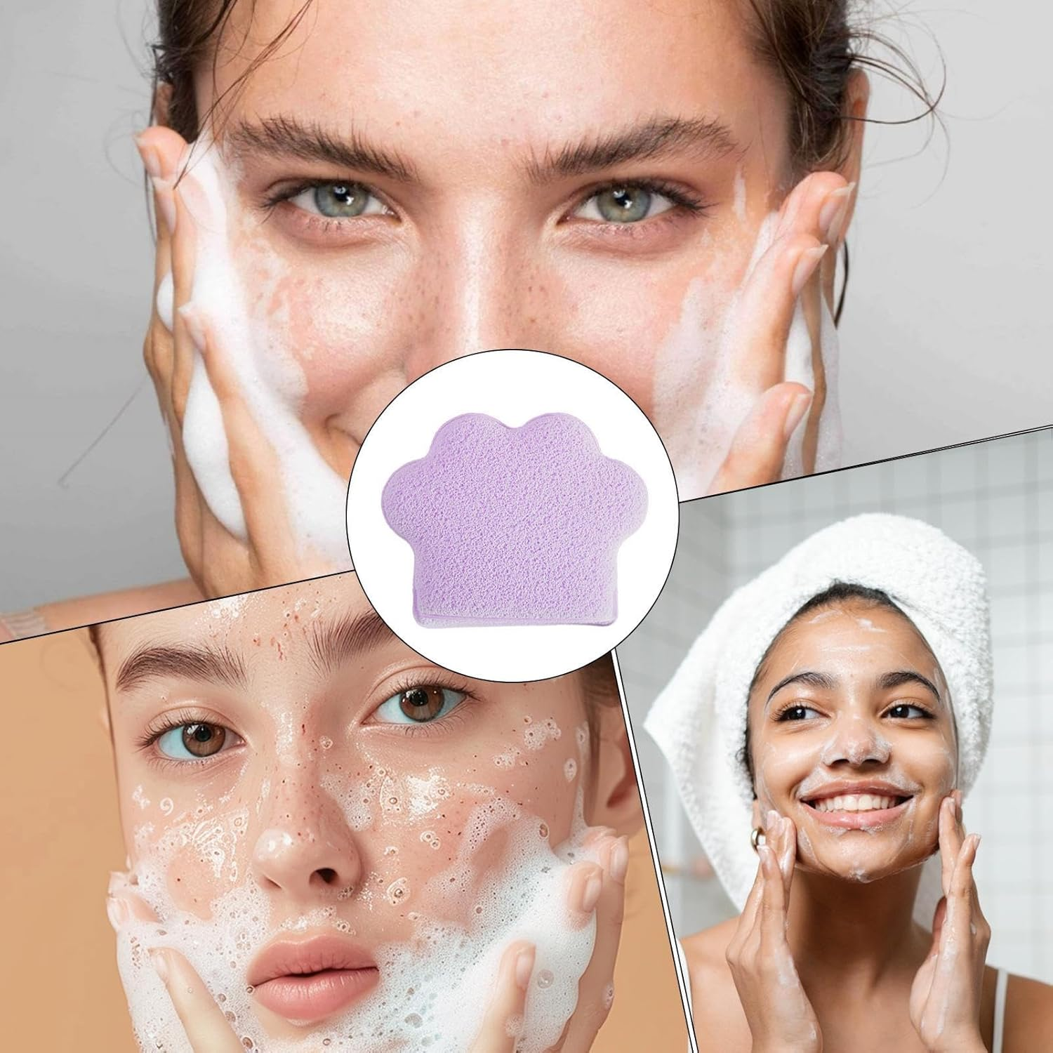 Cat Paw Sponge - Facial Cleansing Pad for Skincare Routine | Enlarged Compressed Design with Soft Texture, Glove Type Cosmetic Remover for Daily Makeup Wipe, Bathing Accessories, Home Use image number 3
