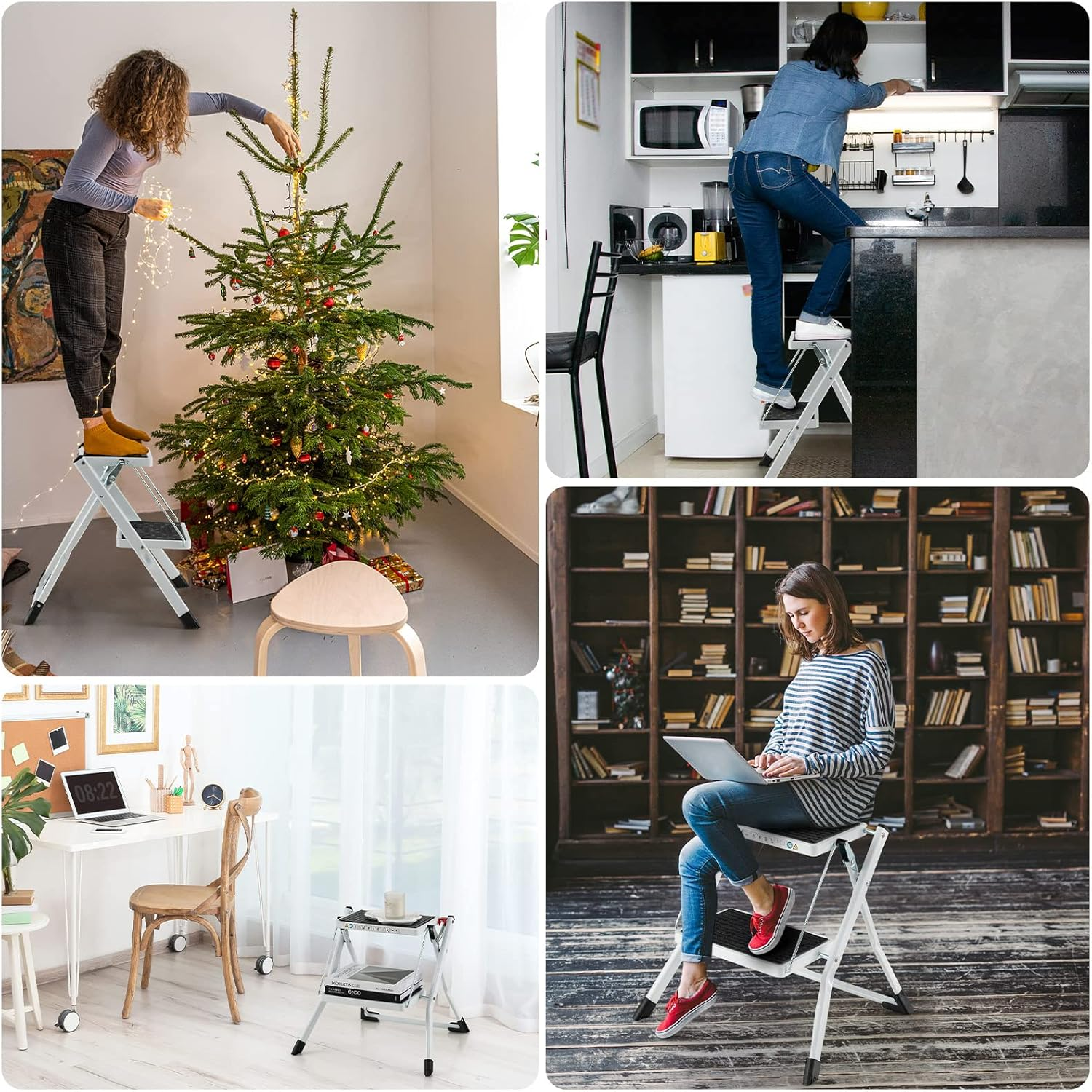 Costway 2 Step Ladder, Folding Step Stool with Heavy-Duty Metal Frame, Anti-Slip Pedal & Large Foot Pads, Portable & Lightweight Stepladder with 150Kg Weight Capacity for Household, Office image number 6