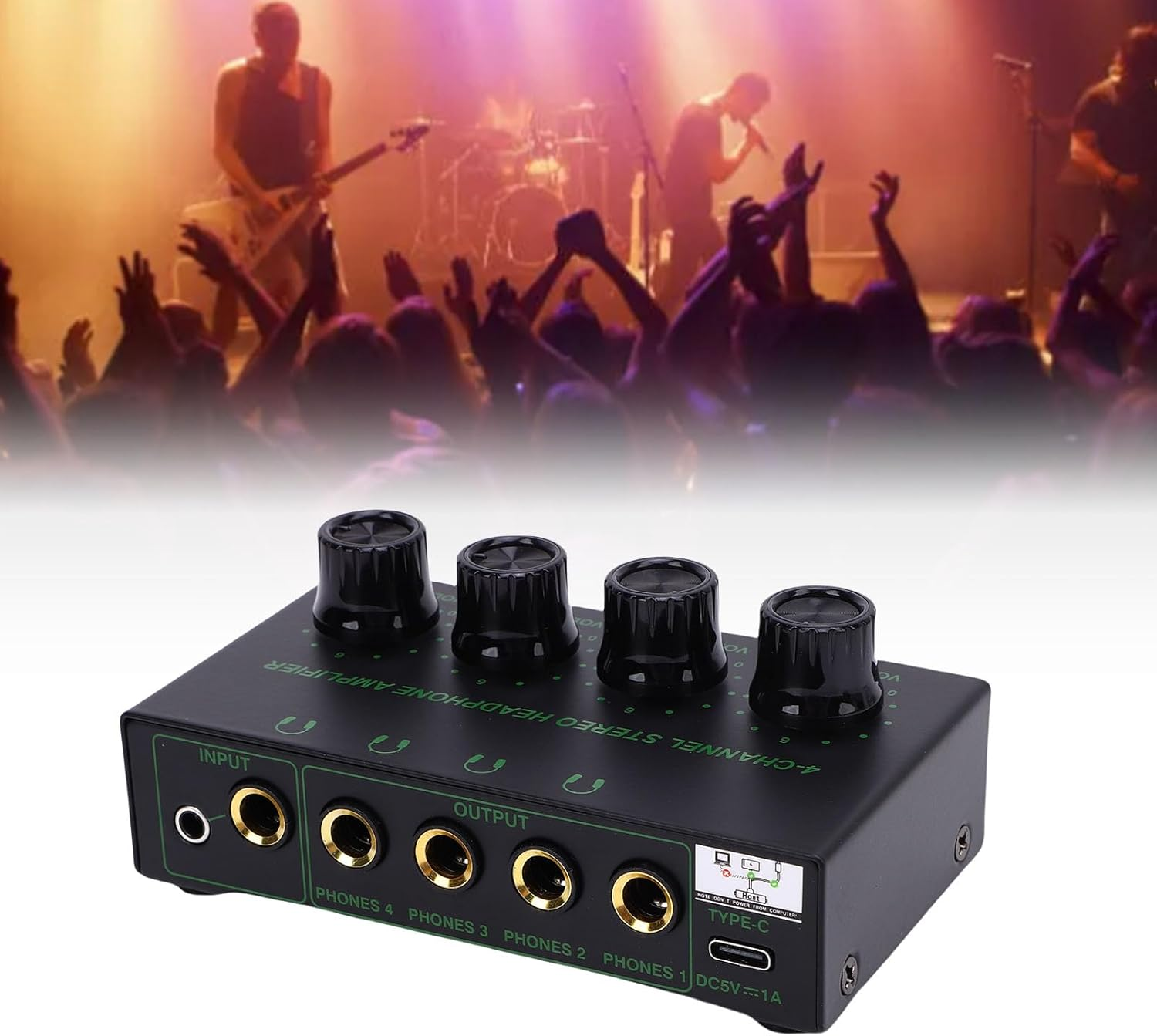 Generic Headphone Amplifier, 4 Channels Metal Stereo Audio Amplifier with Independent Volume Control, Stereo Headphone Amplifier with Knob Volume Adjustment for Studio Stage image number 2