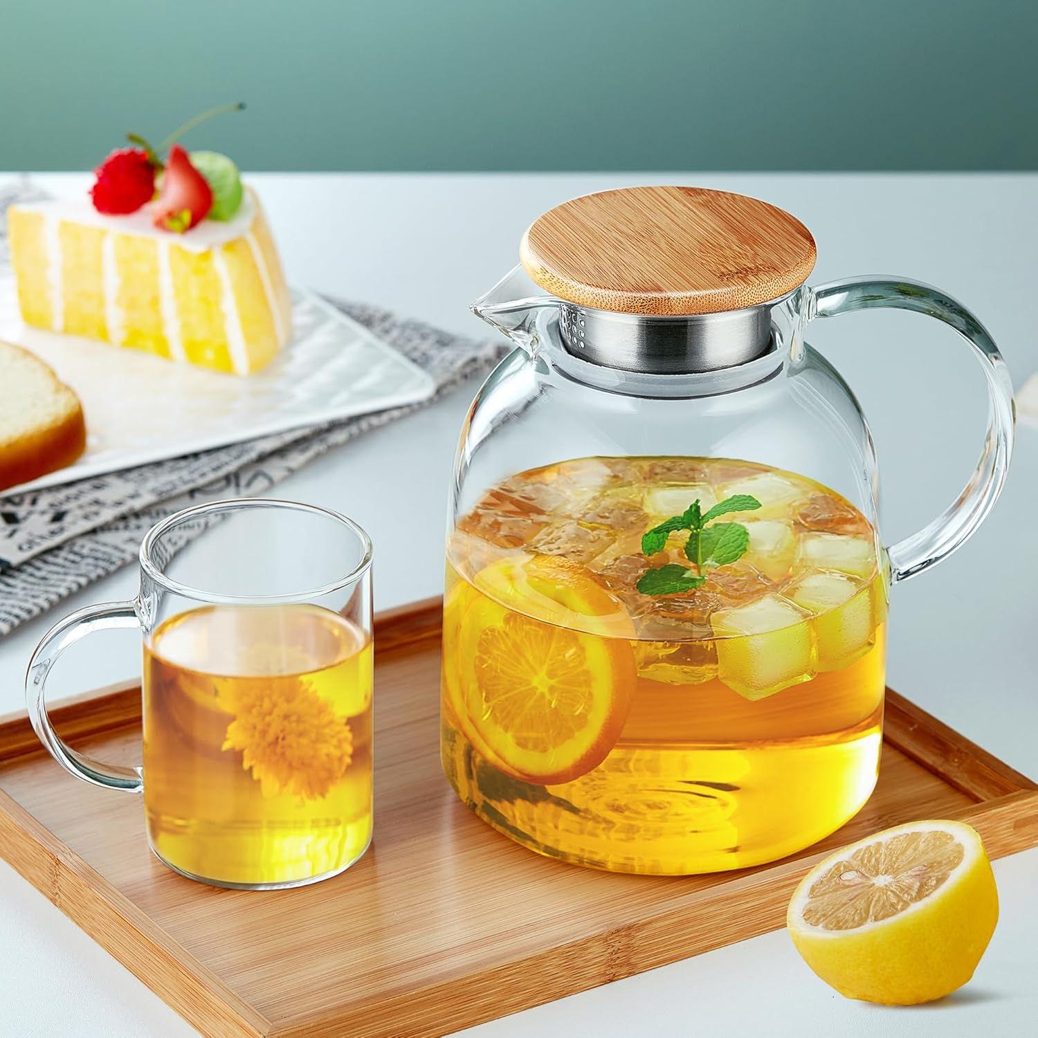 Large Glass Teapot with Infuser, Stovetop Safe, Thickened Heat Resistant Borosilicate Glass, 68 Fl Oz Glass Tea Kettle with Bamboo Lid image number 5