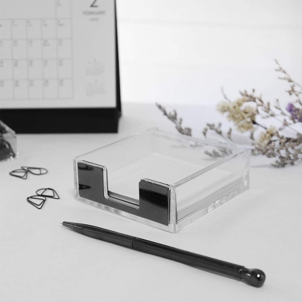 Multibey Clear Black Sticky Note Pad Holder for Desk, Memo Holder Paper Dispenser, Acrylic Desktop Accessories Organizer for Office School Home(Black) - Gold image number 6