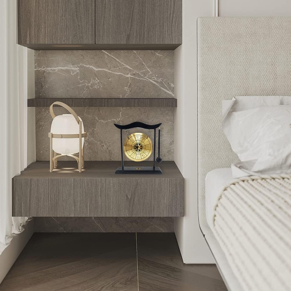 Hooshing Zen Art Brass Feng Shui Desktop Gong with Stand Asian Decor for Home Office Chinese Zodiac Signs