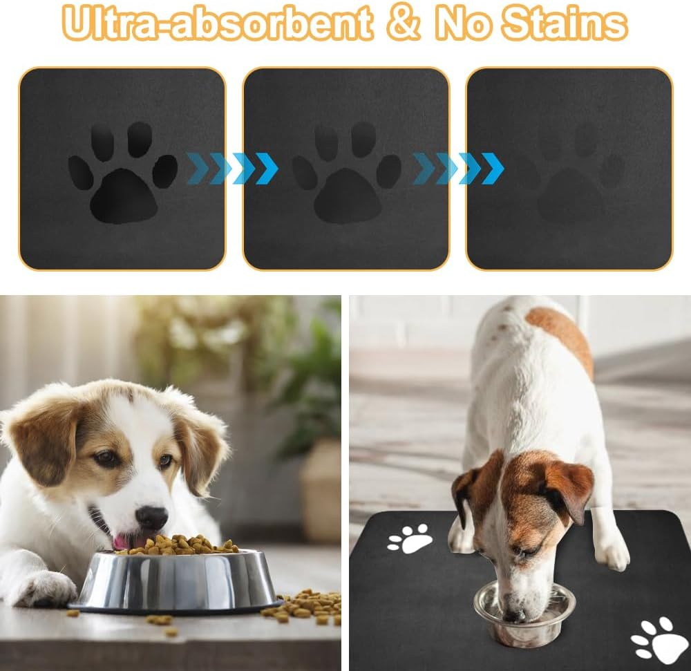 40 X 60 Cm Underlay Dog Bowl Absorbent Feeding Mat Cats Non-Slip Diatomite Mat Cat Bowl Quick Drying Feeding Mat Cat Easy Cleaning Feeding Bowl Mat Cat (Black) image number 5