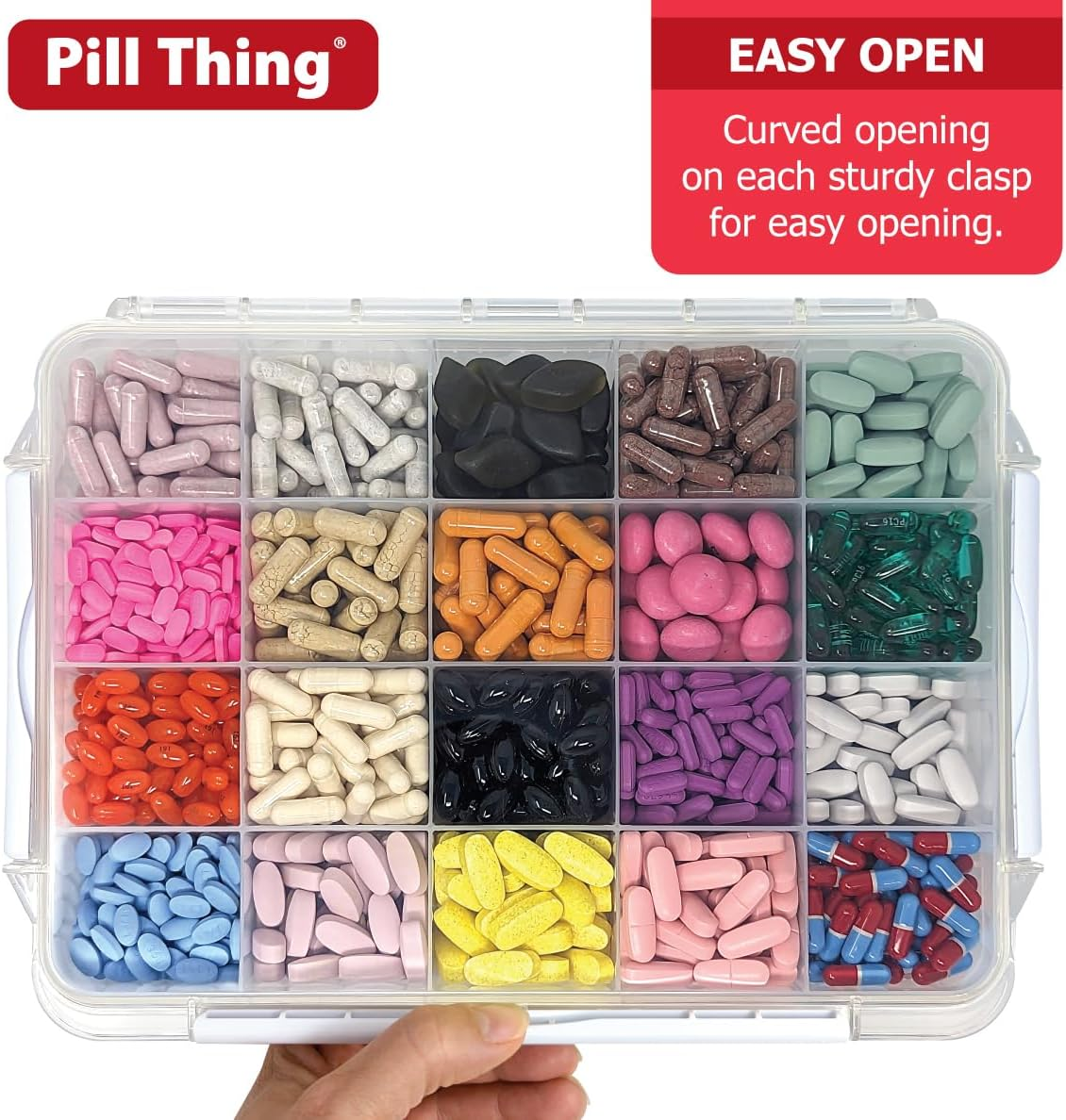 20 Compartment Large Pill Case with Airtight Seal - Silicone Gasket Waterproof Med Box with Medication Map (20 Compartment, 1 Pack) image number 4