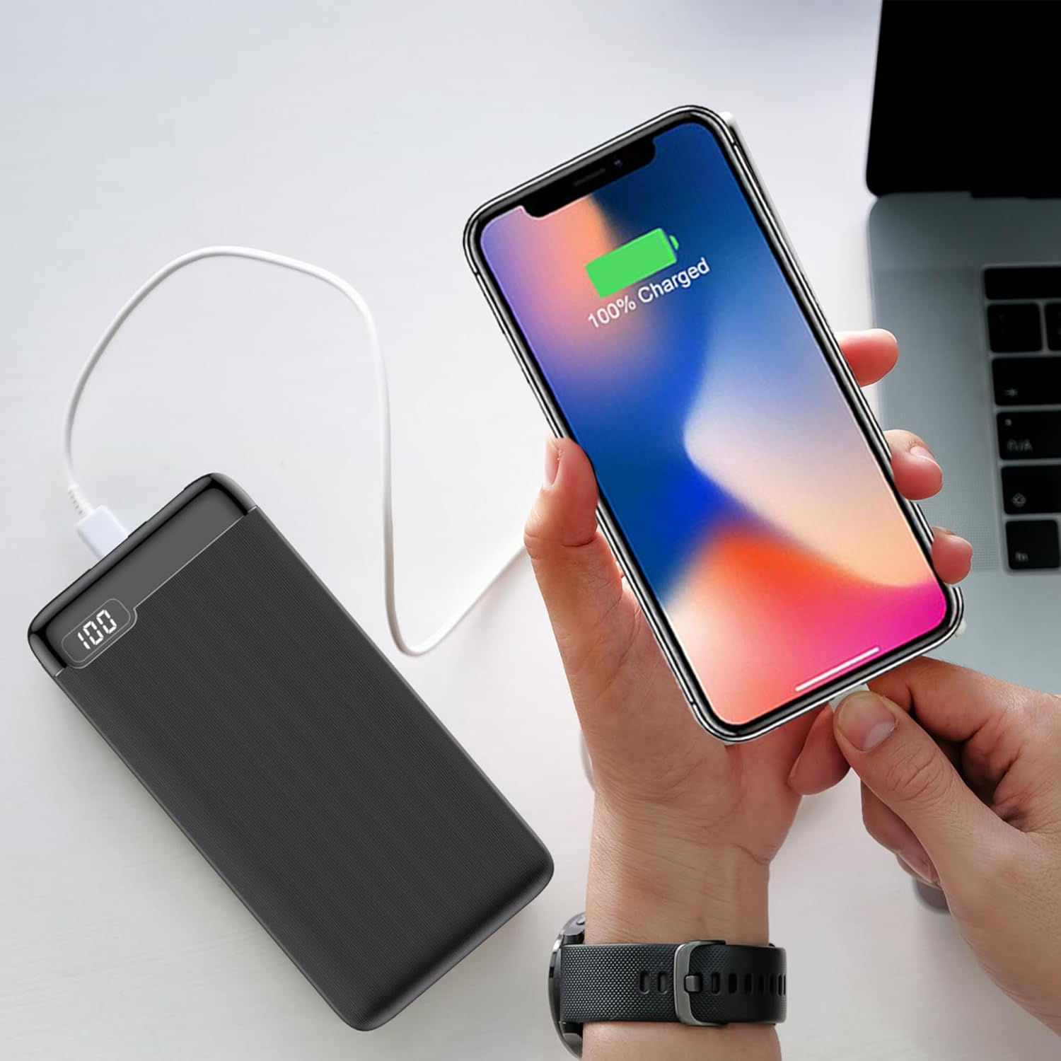 Laser Chargecore Powerbank with Battery Display 10000Mah, Dual USB Charger, 10W Fast Charging, Portable Charger, USB-C & Micro USB Inputs Compatible with Iphone/Android, Tablets, Ipad and Smartwatch image number 5