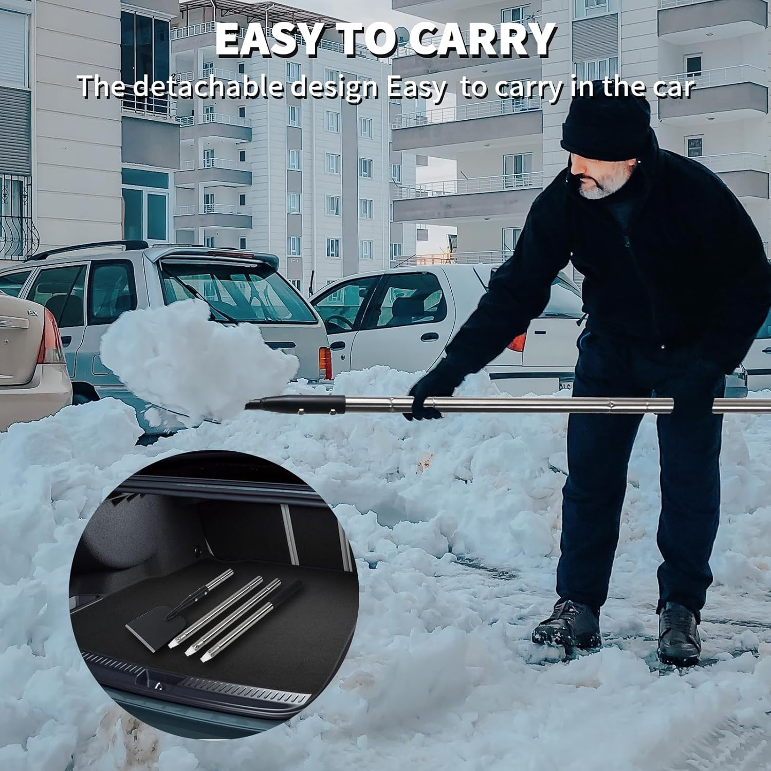 BARAYSTUS Snow Shovel, Sharp Flat Shovel with Adjustable Handle, Carbon Steel Ice Shovel, Multifunctional Cleaning Shovel, Weed Scraper with Handle for Walkway, Driveway image number 2