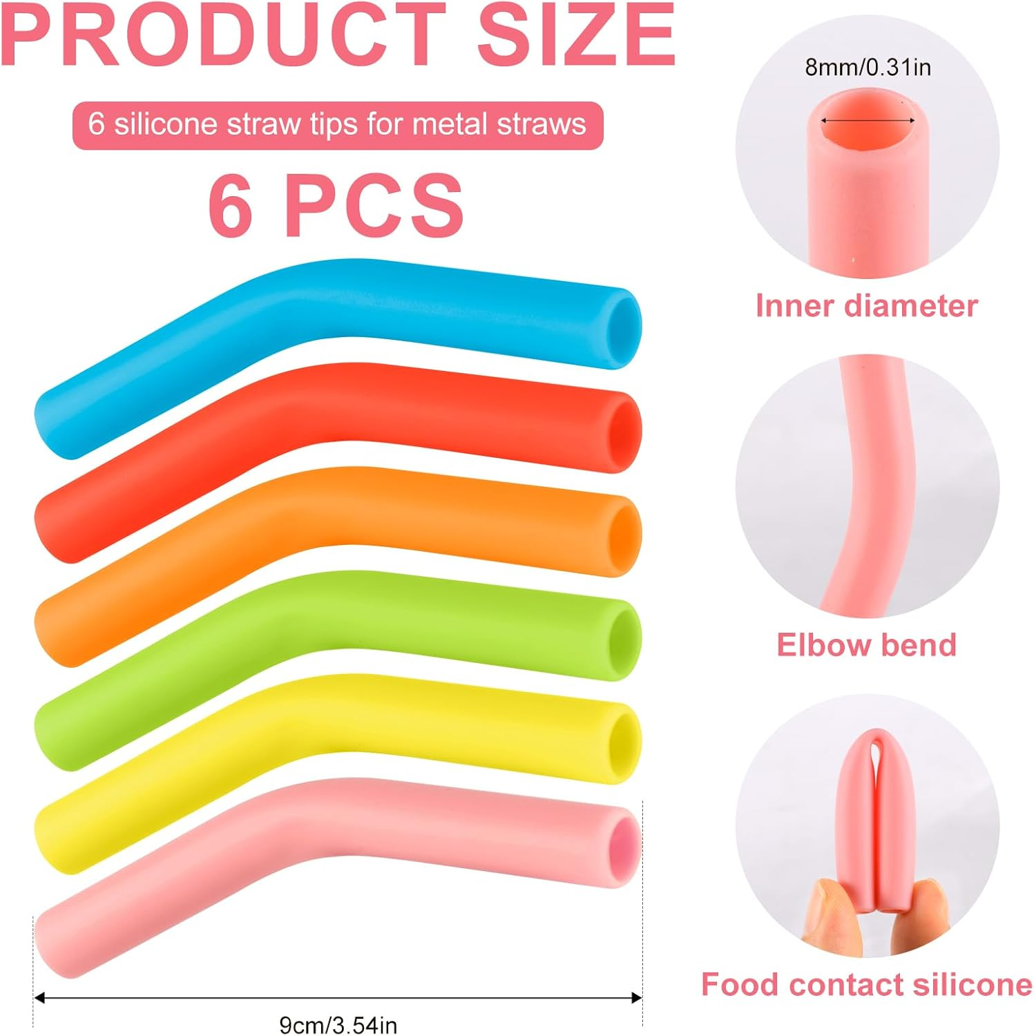 6Pcs Silicone Straw Tips, Reusable Straw Tips Covers Replacement Straw Extender Tip Silicone Straw Elbows Tips Fit for 8Mm 5/16 Inch Outer Diameter Metal Stainless Steel Straws Accessories(Multicolor) image number 1