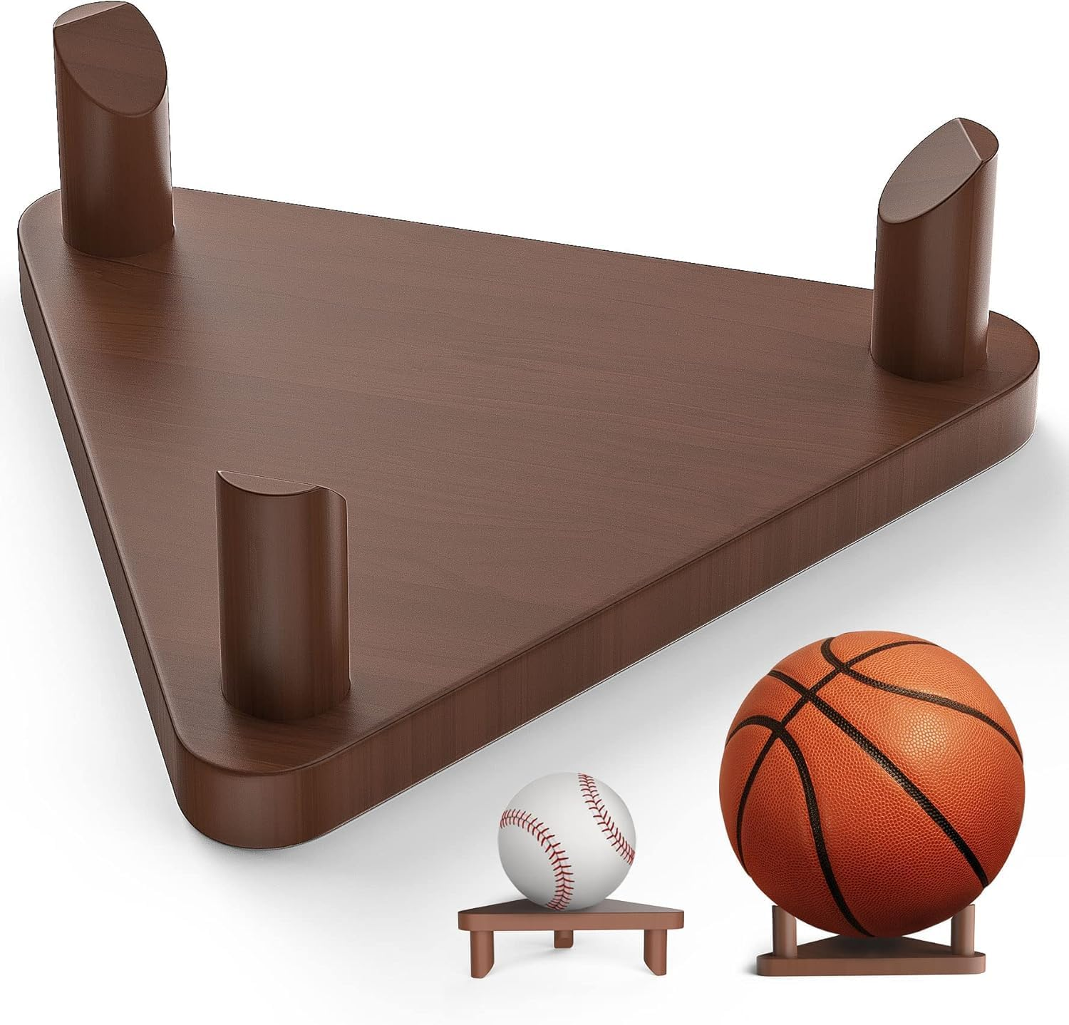 Wall Mount Ball Display Holder, Rustic Brown Wood and Metal, Sports Storage Rack image number 5