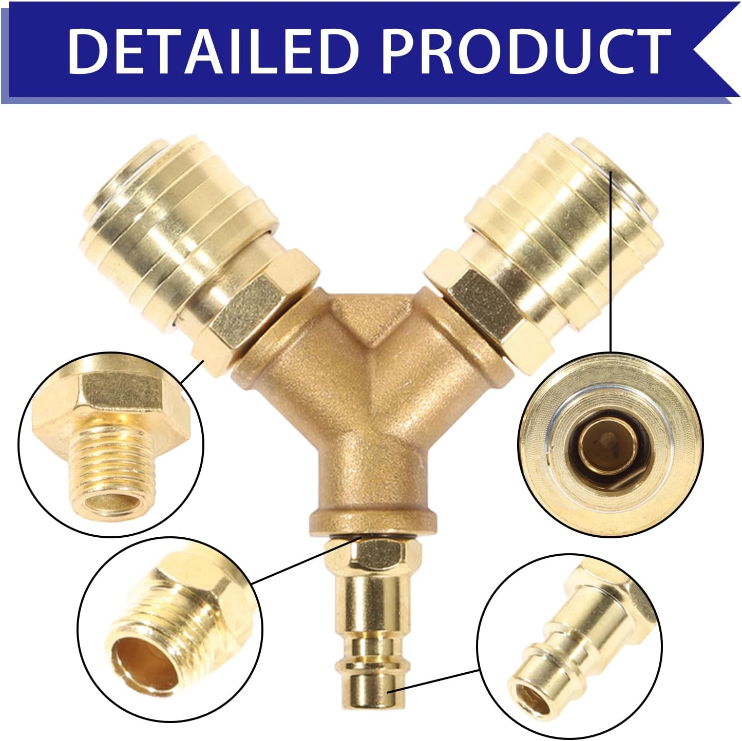 Aikoolwer Compressed Air Distributor Coupling 2-Way 1/4 Inch Brass Air Hose Quick with Male Thread Nipple image number 3