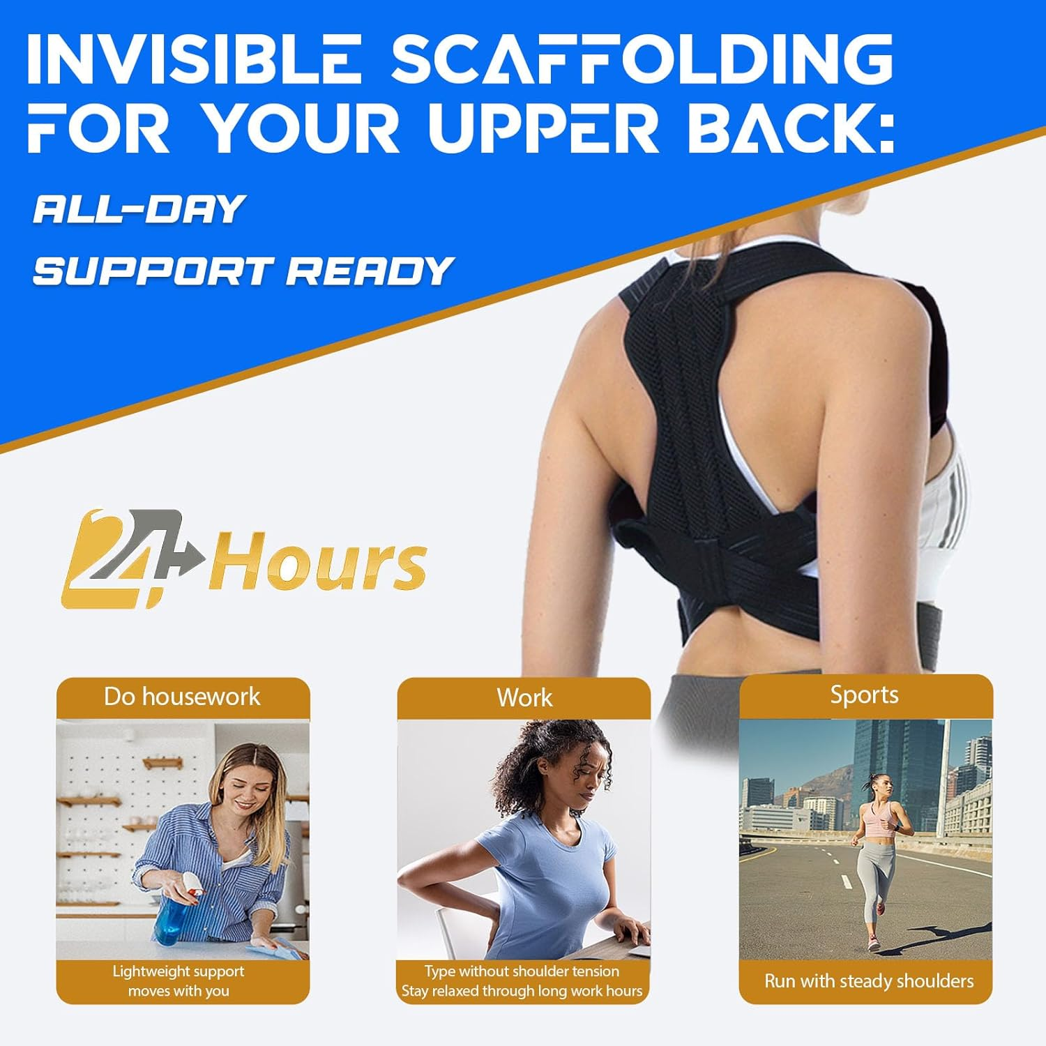 Avaneeny Posture Corrector for Women & Men, Adjustable Back Brace for Neck Shoulder Upper Back Pain Relief, Breathable Back Straightener with Clavicle Support-Strangulation Black-L image number 5